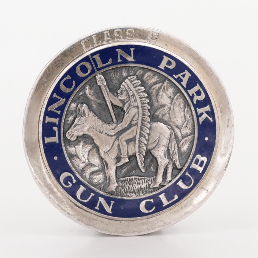 Vintage Sterling Silver Vitreous Enamel Lincoln Park Gun Club Pin