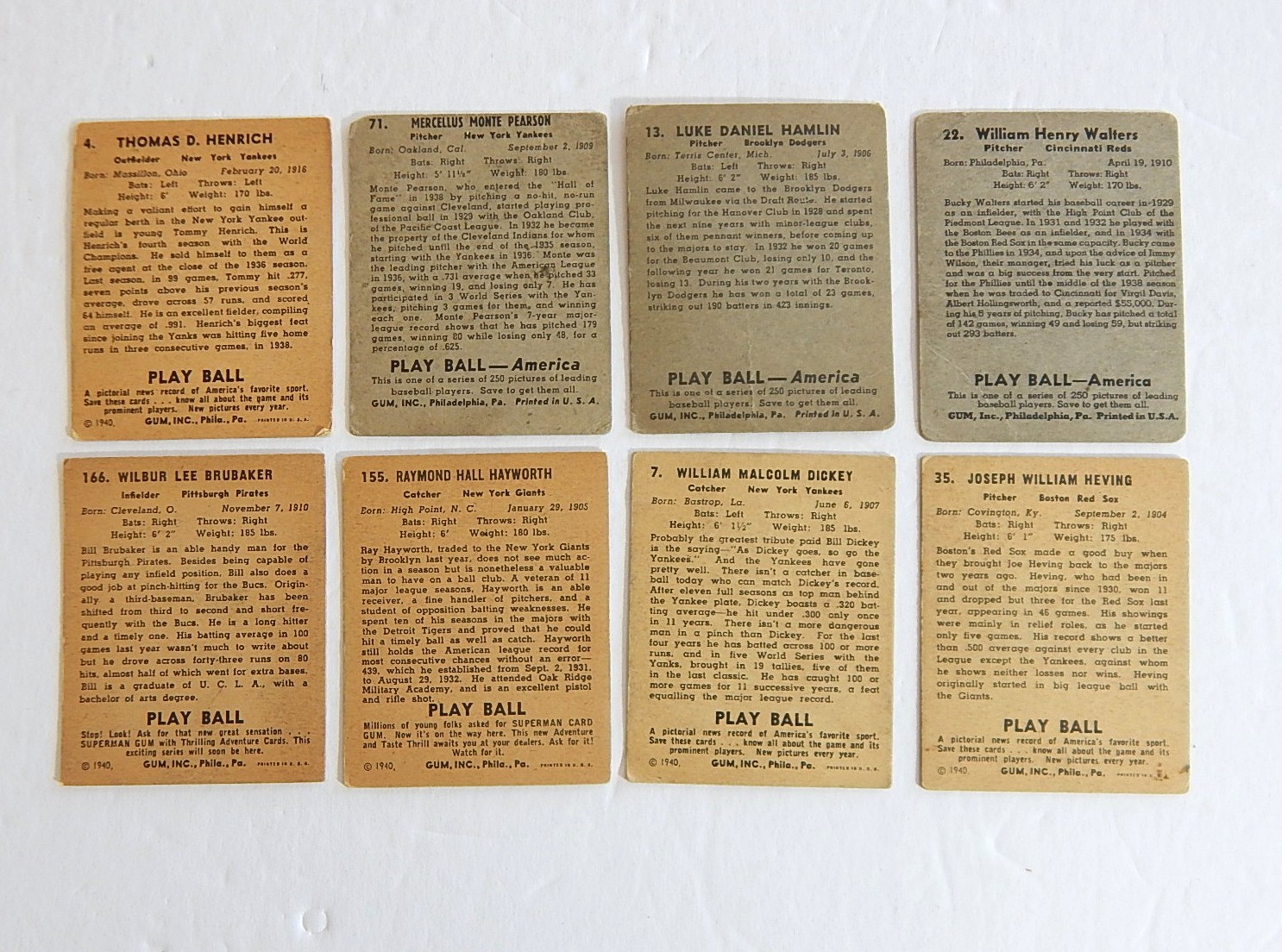 1939 and 1941 Play Ball Baseball Cards