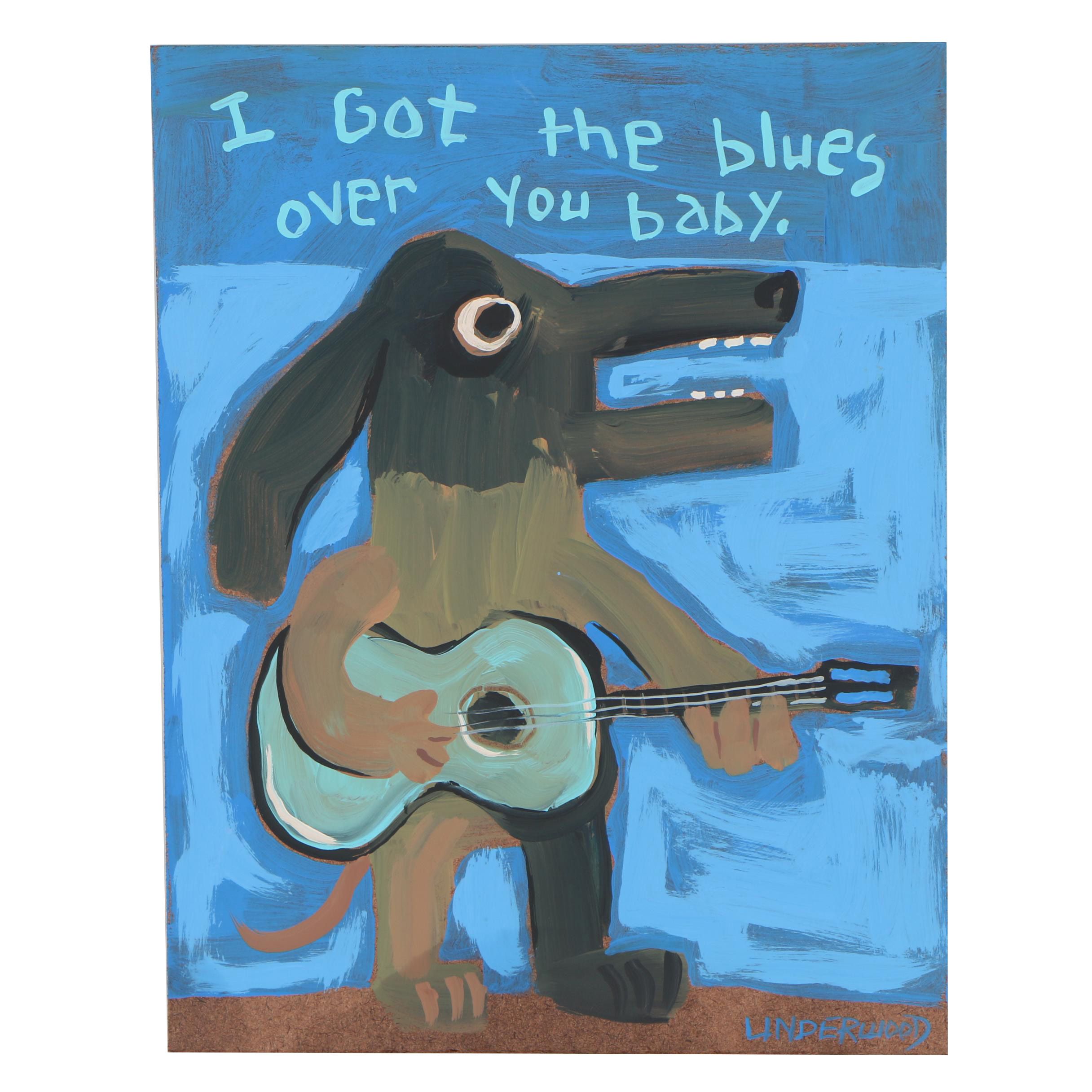 Jackie Underwood Outsider Folk Art Acrylic Painting "Blues Hound"