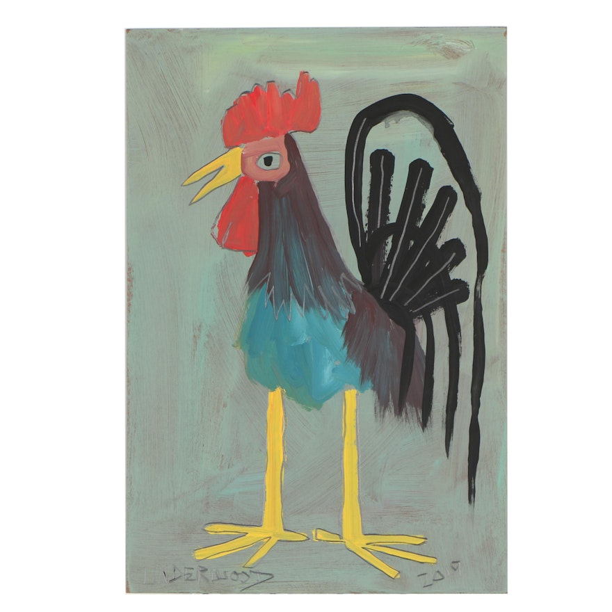Jackie Underwood Outsider Folk Art Acrylic Painting "Mr. Yellow Legs"