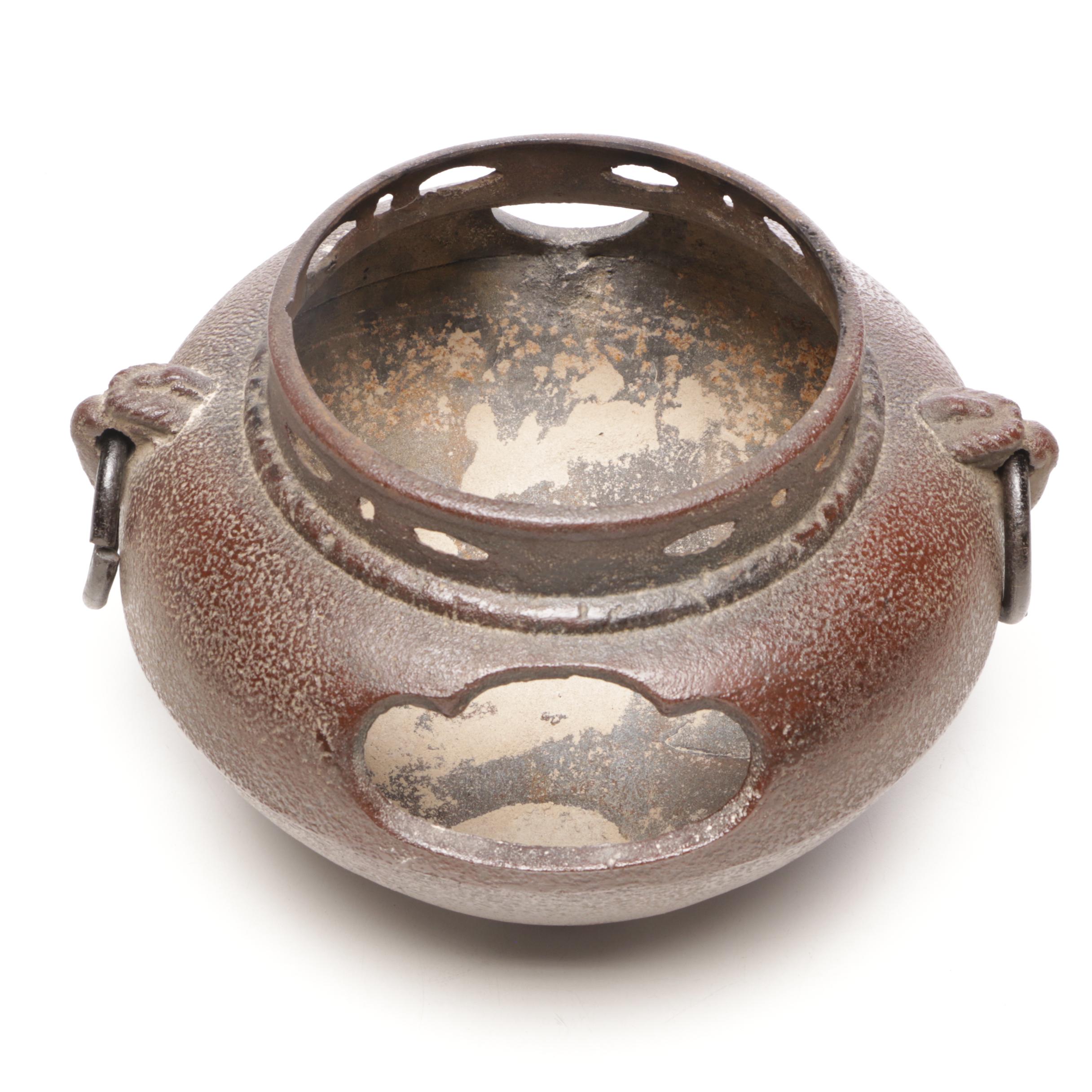 Japanese Cast Iron Tea Ceremony Kama Kettle and Furo Brazier