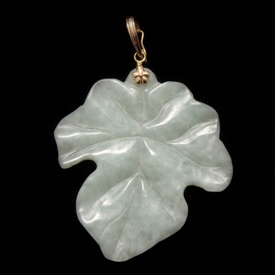 14K Yellow Gold Green Quartz Leaf Pendant