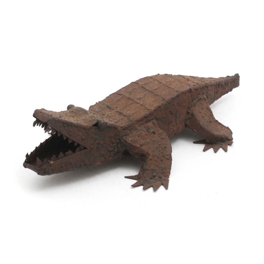 Welded Metal Alligator Sculpture