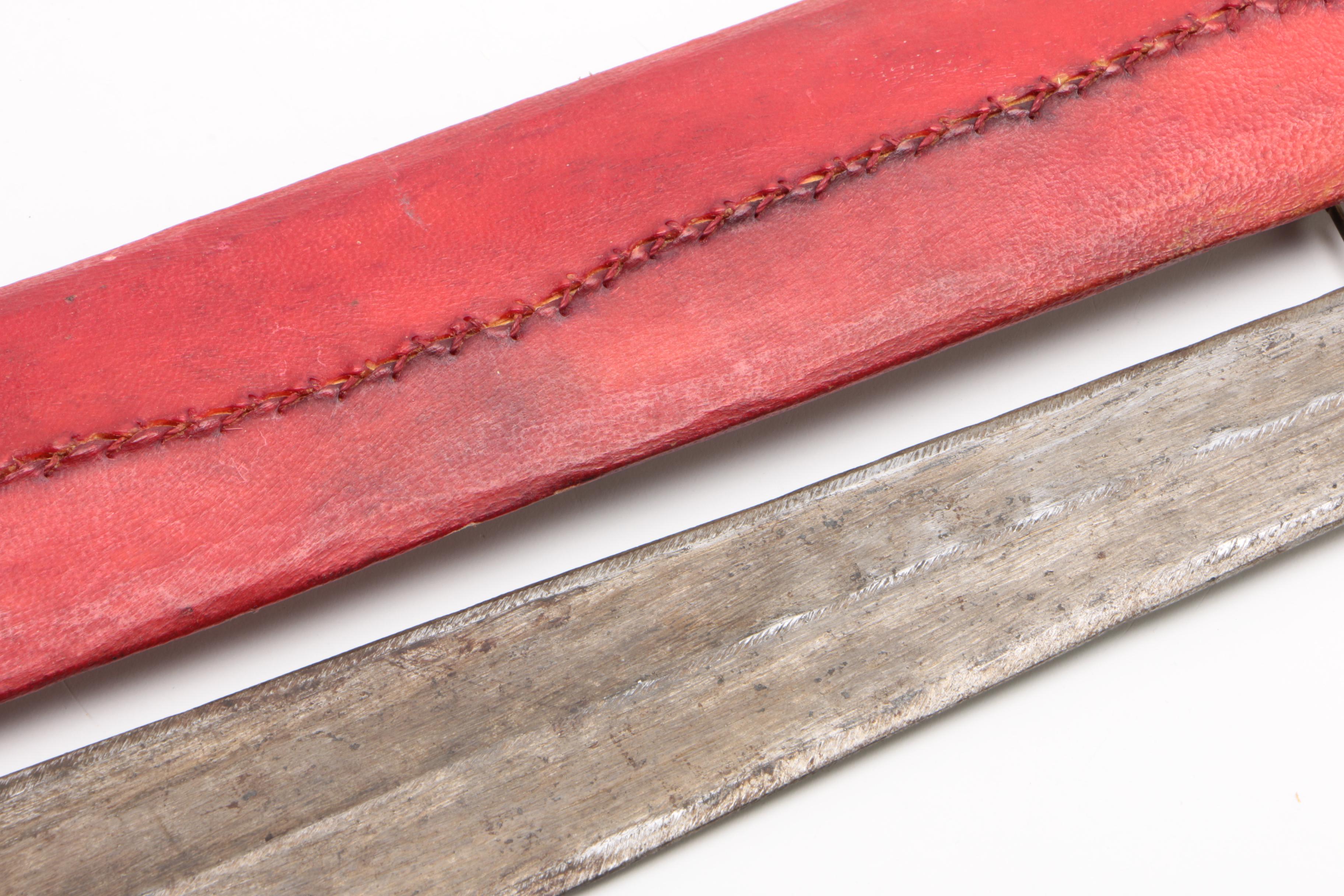 Large Blunt Bladed Sword with Red Leather Sheath