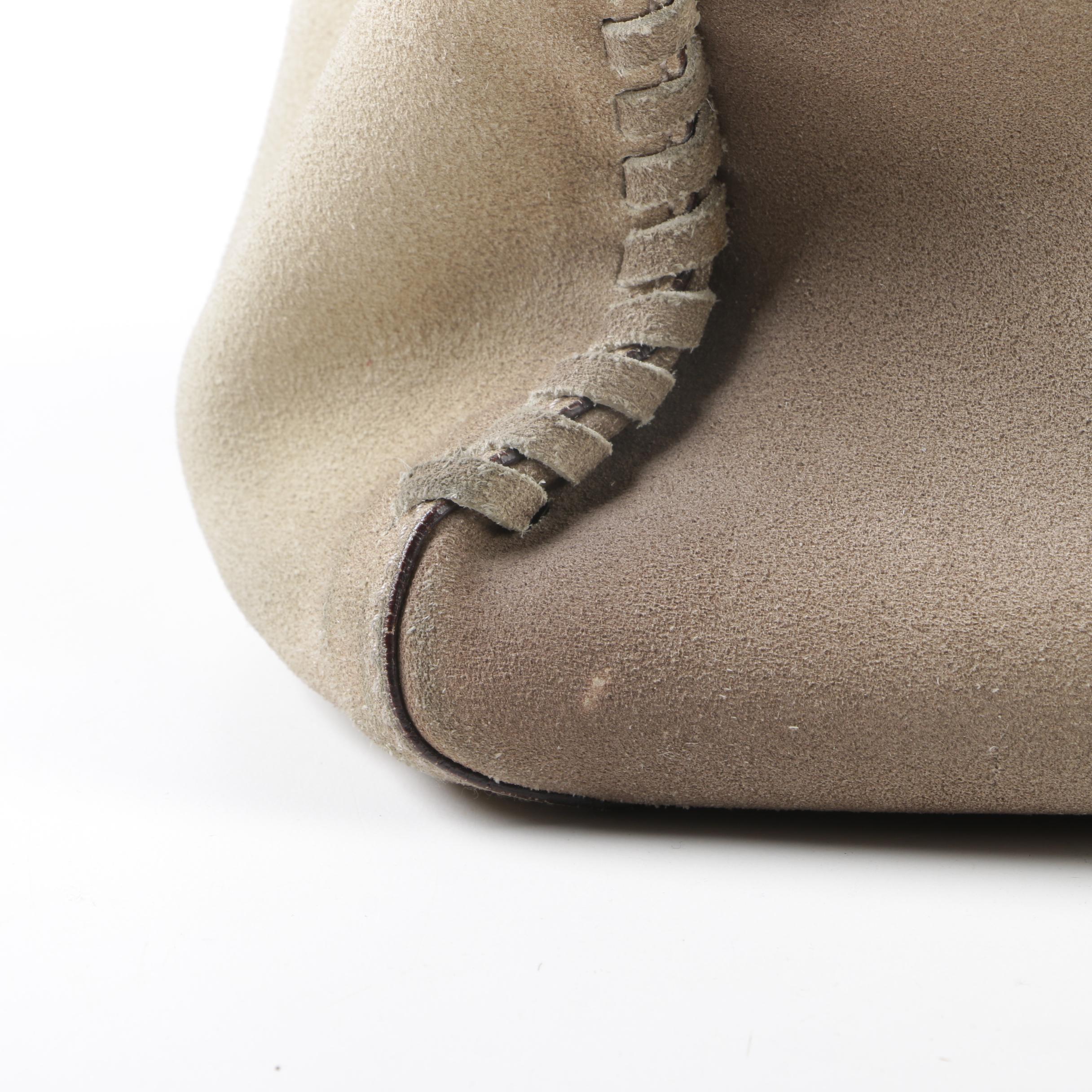 Gucci Stone Suede Whipstitched Hobo Bag with Wood Handle