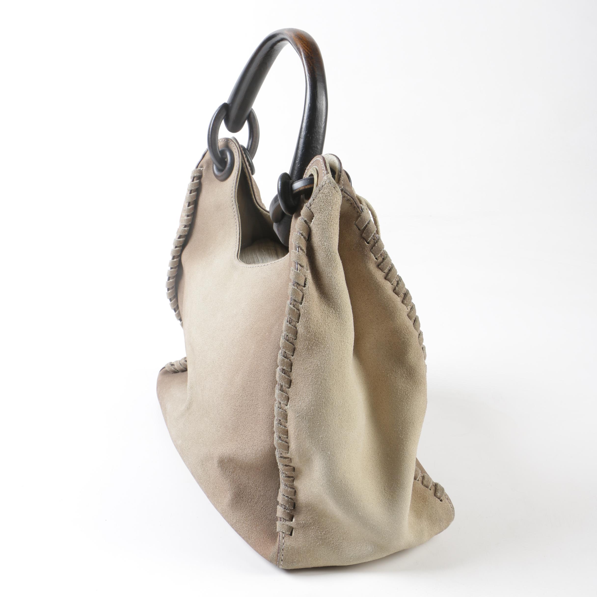 Gucci Stone Suede Whipstitched Hobo Bag with Wood Handle