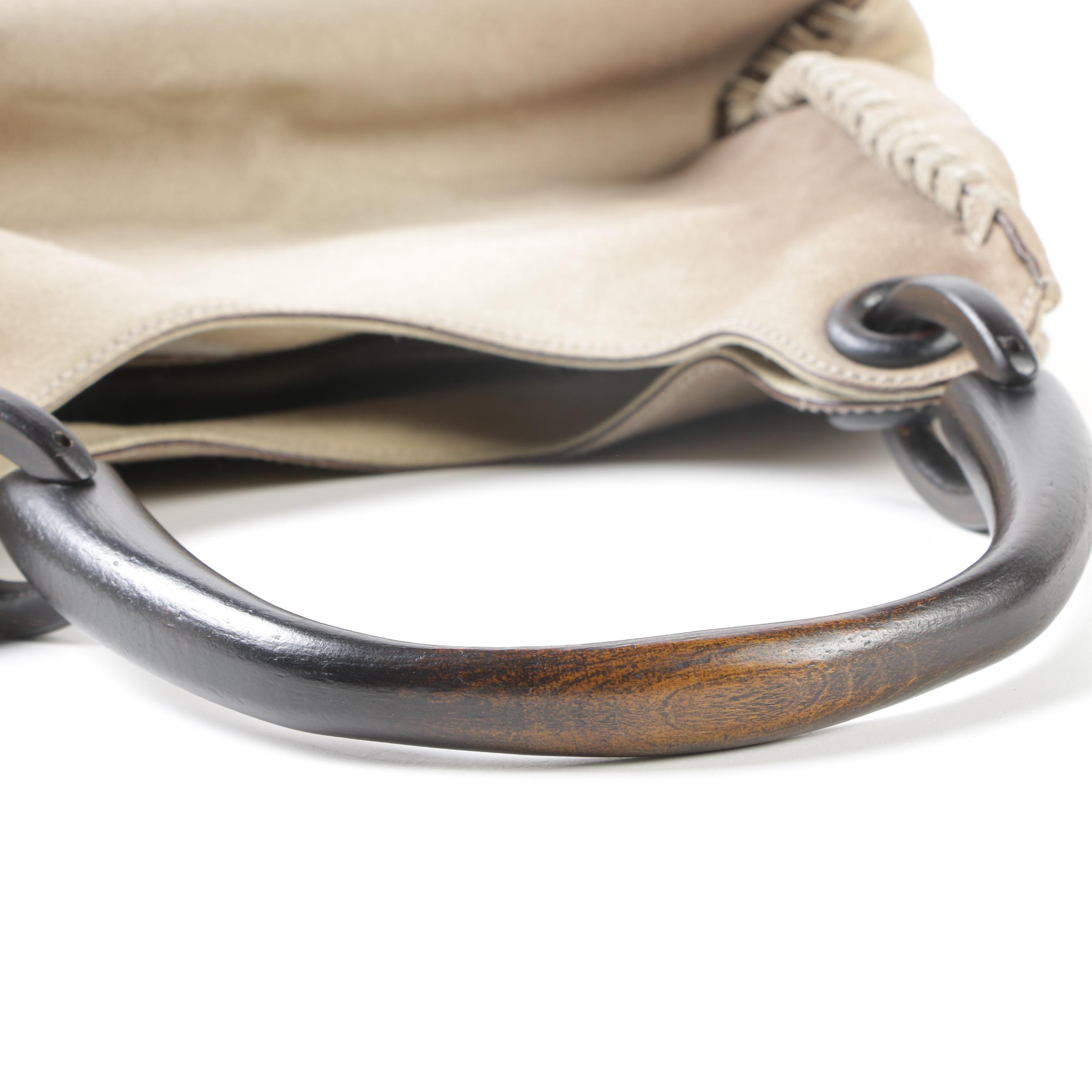 Gucci Stone Suede Whipstitched Hobo Bag with Wood Handle