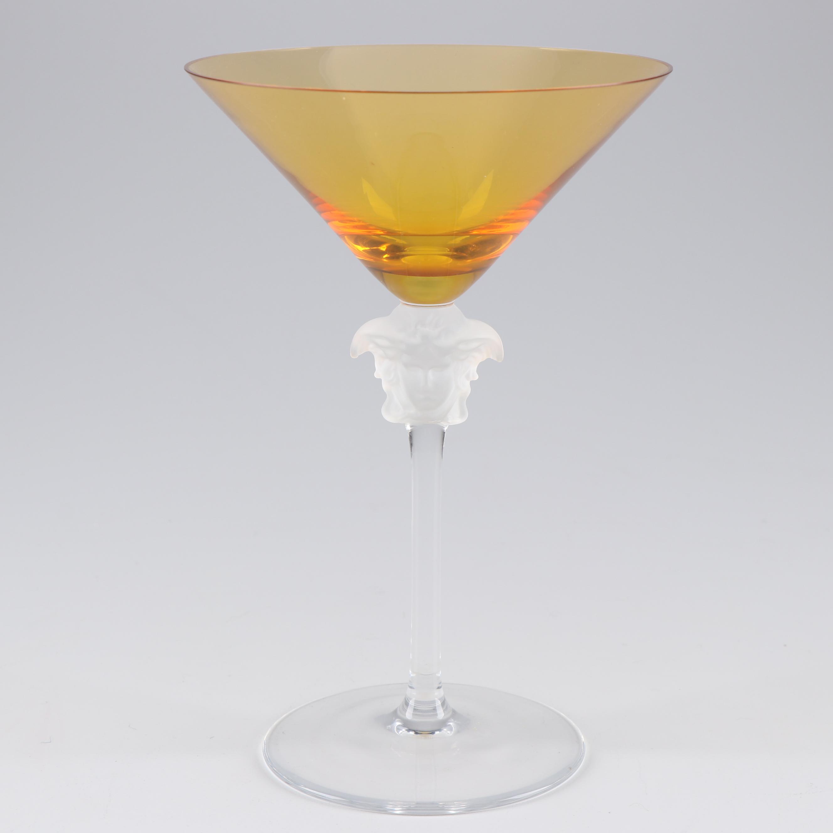 Versace Rosenthal "Medusa Lumiere Amber" Crystal Martini Glasses and a Tumbler