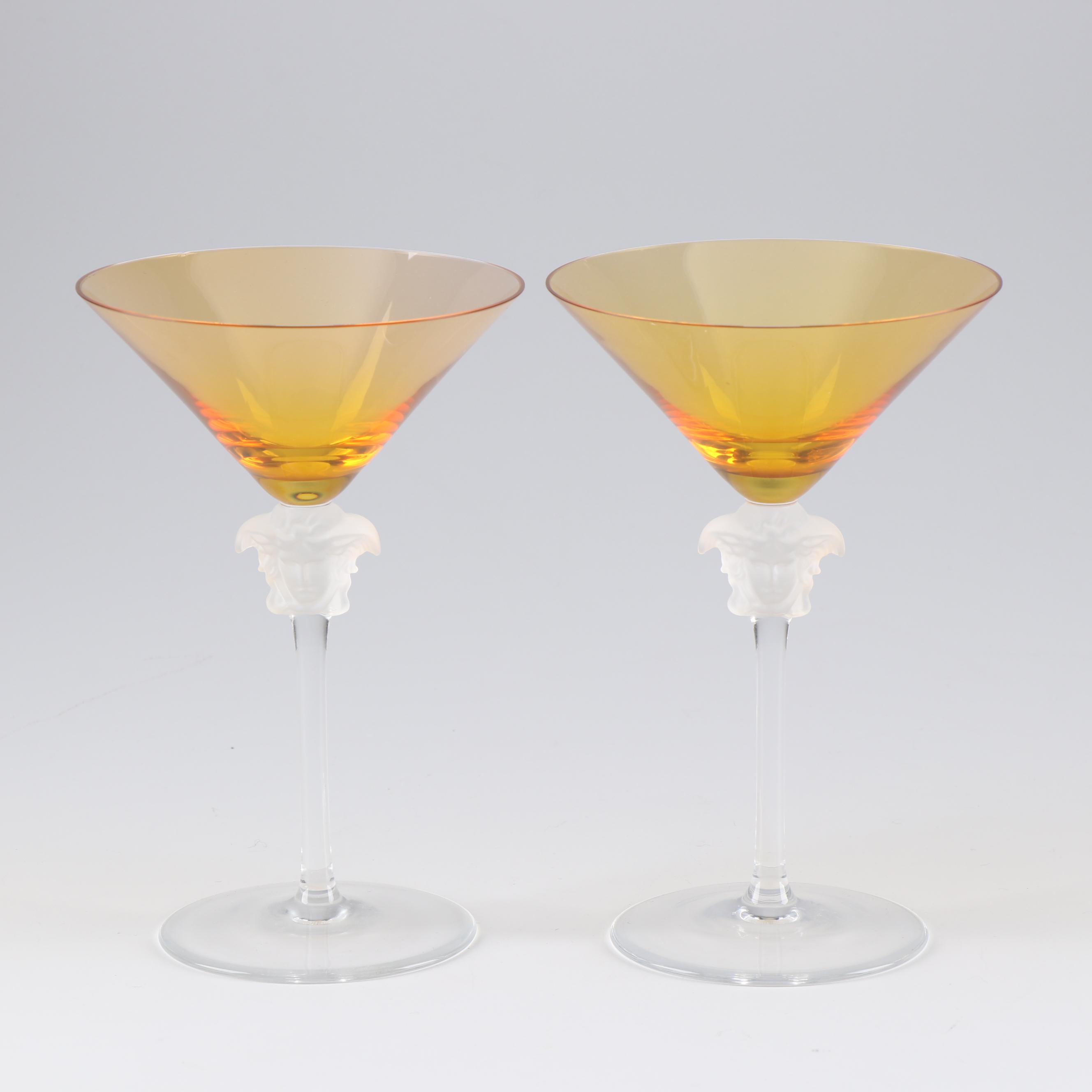 Versace Rosenthal "Medusa Lumiere Amber" Crystal Martini Glasses and a Tumbler