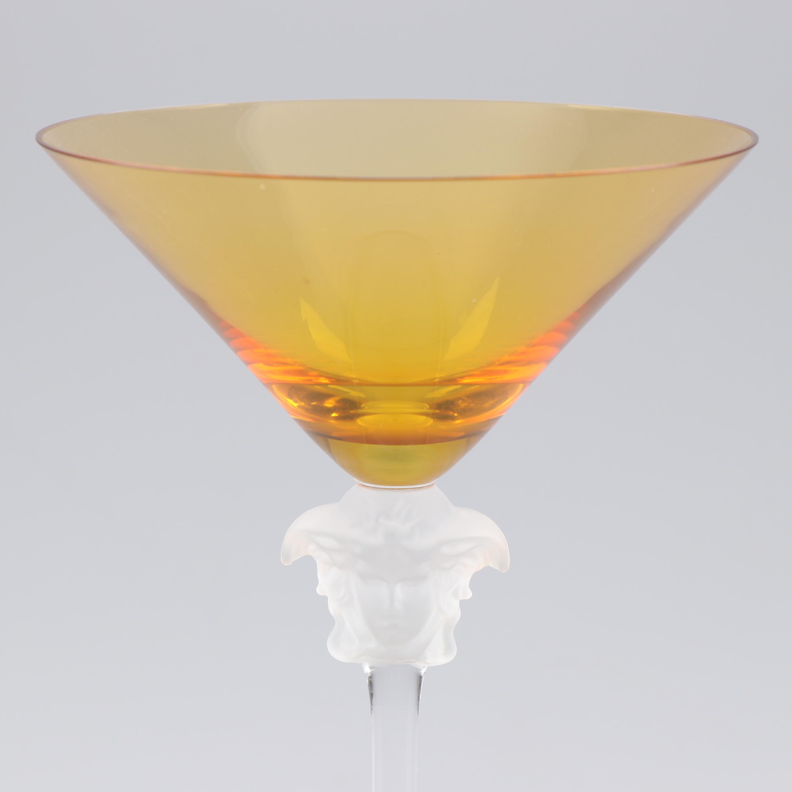 Versace Rosenthal "Medusa Lumiere Amber" Crystal Martini Glasses and a Tumbler