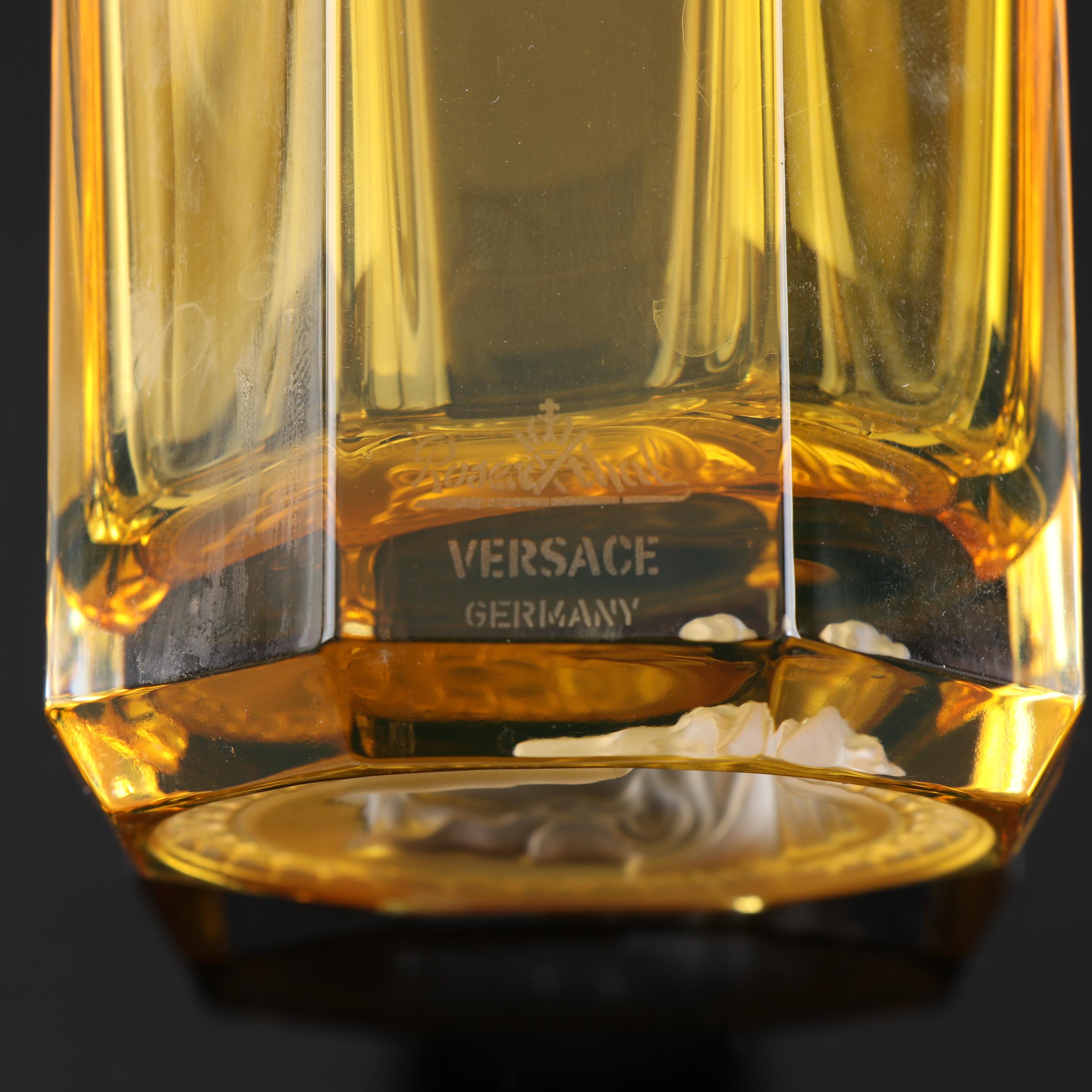 Versace Rosenthal "Medusa Lumiere Amber" Crystal Martini Glasses and a Tumbler