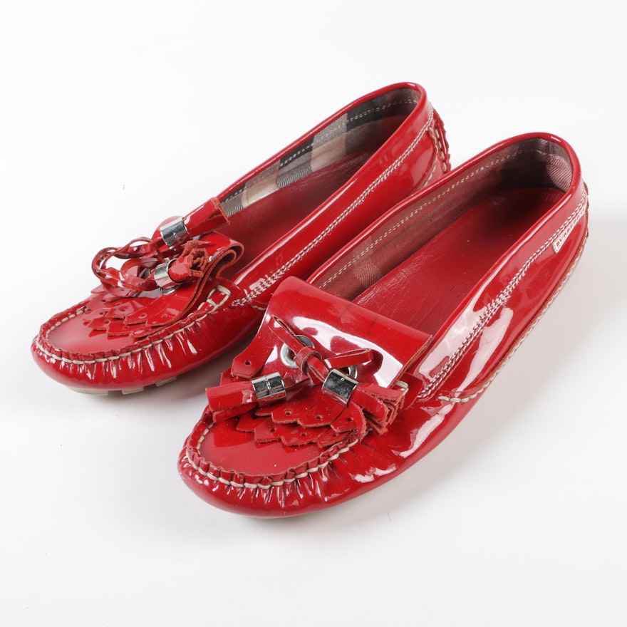 Burberry Red Patent Leather Tassel Driving Shoes