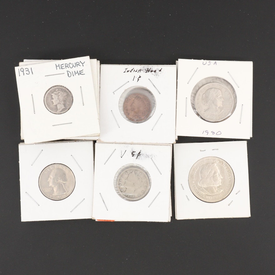 Twenty-Two Antique to Modern U.S. Coins, Including Silver