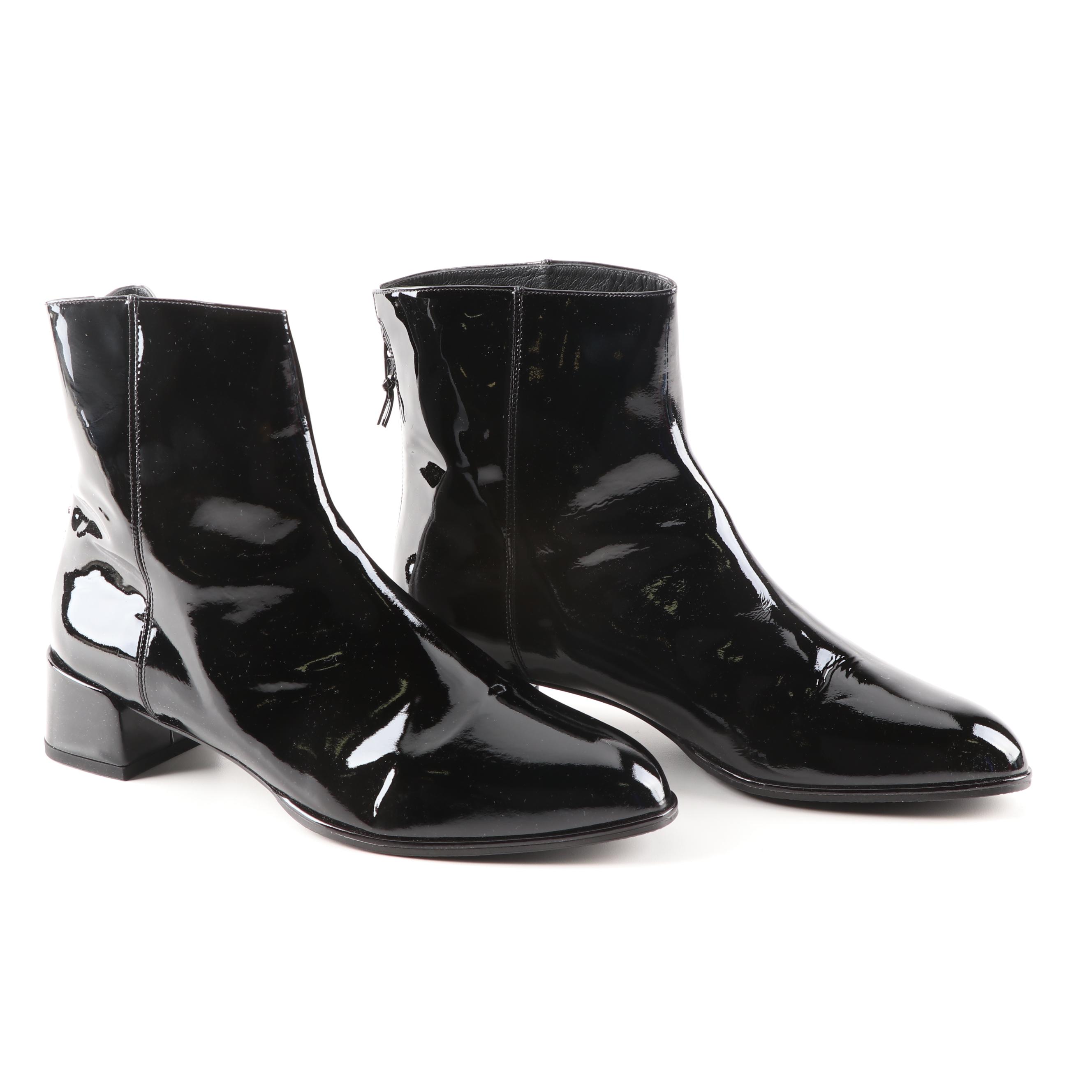 Stuart Weitzman Modesto Black Patent Leather Ankle Boots