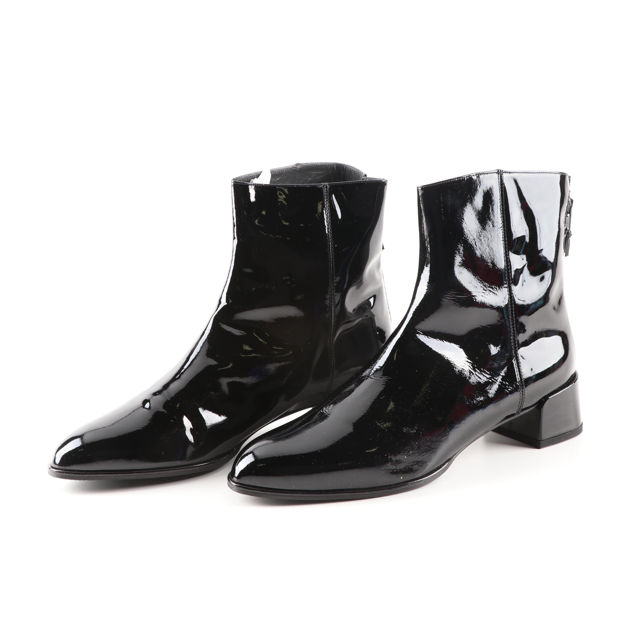 Stuart Weitzman Modesto Black Patent Leather Ankle Boots