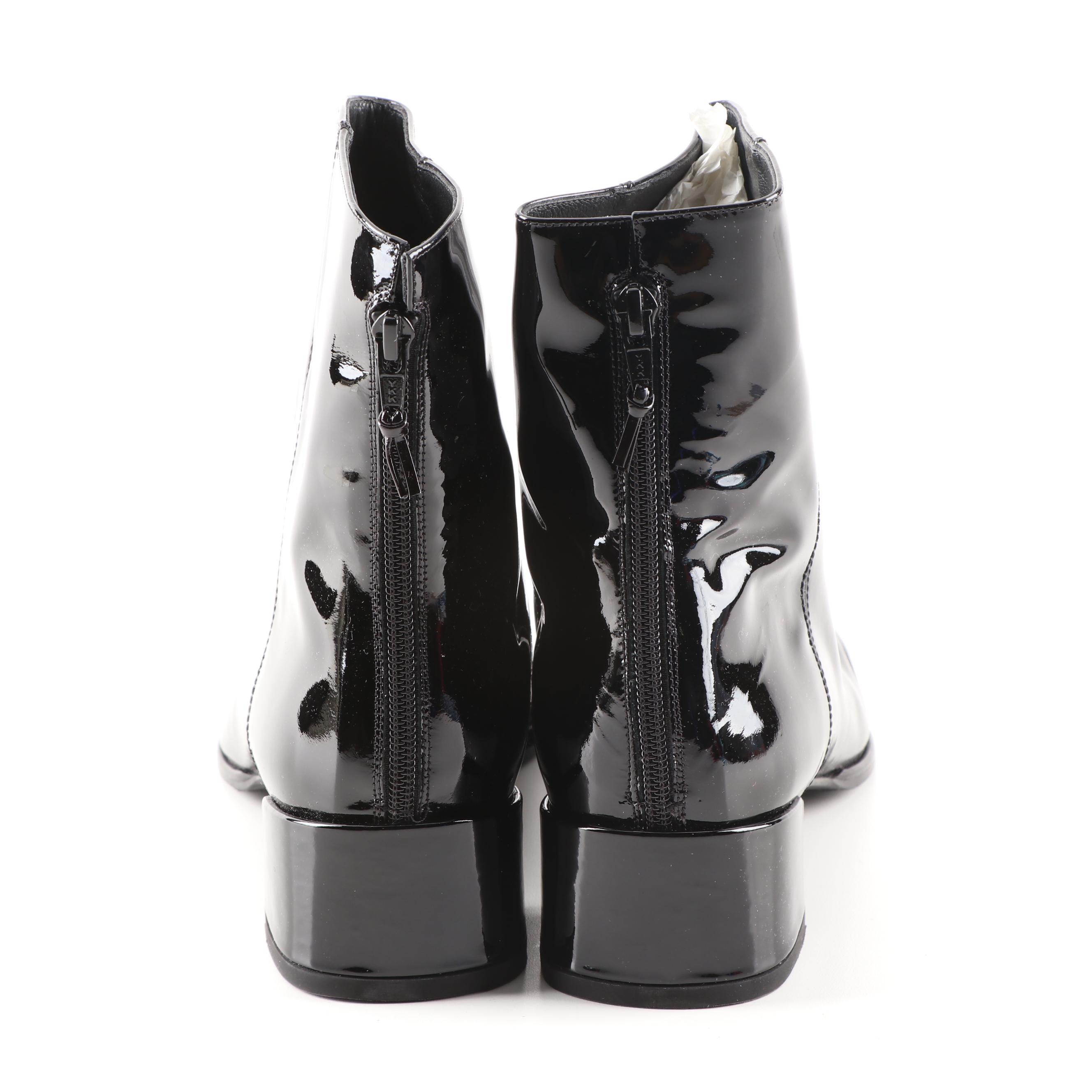 Stuart Weitzman Modesto Black Patent Leather Ankle Boots