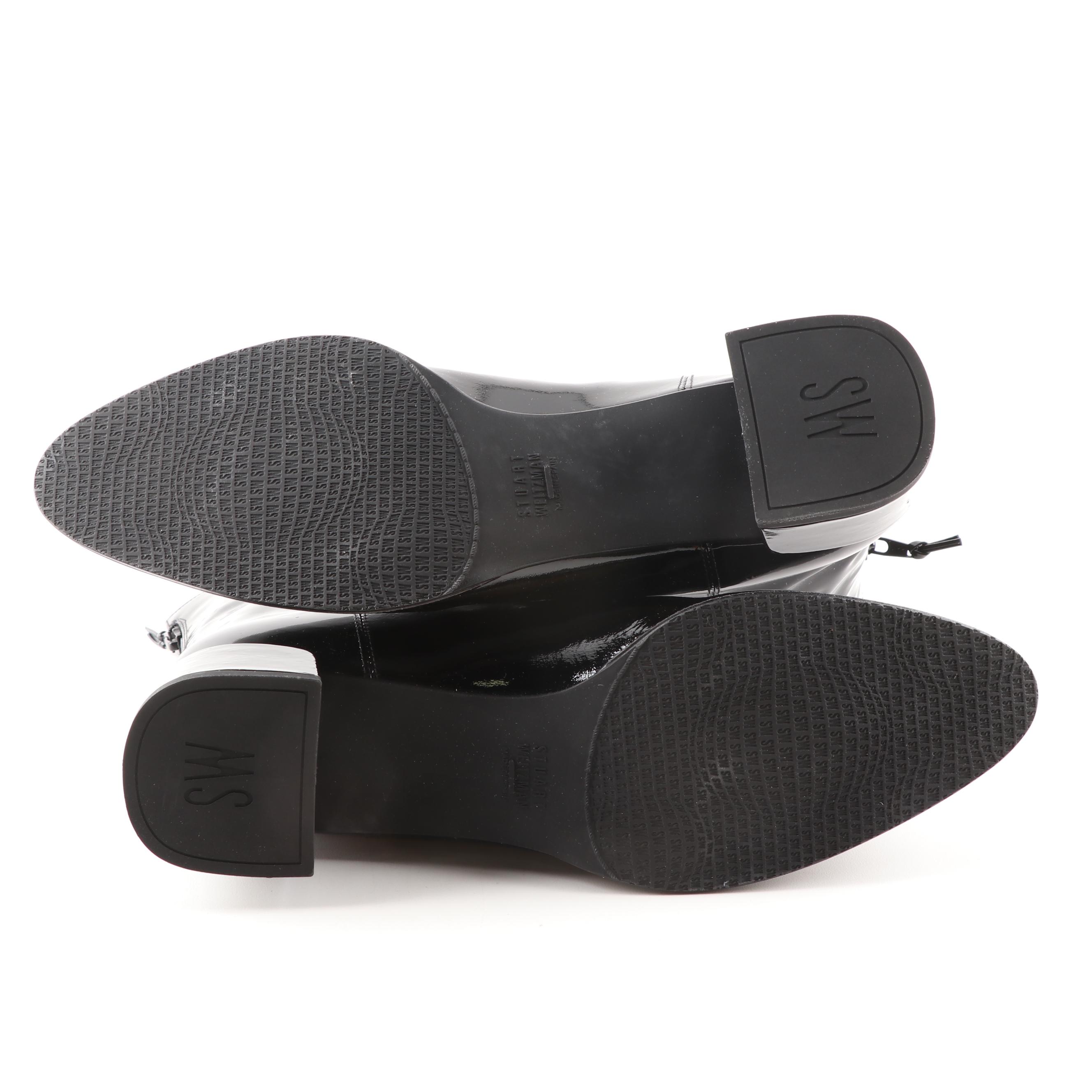 Stuart Weitzman Modesto Black Patent Leather Ankle Boots