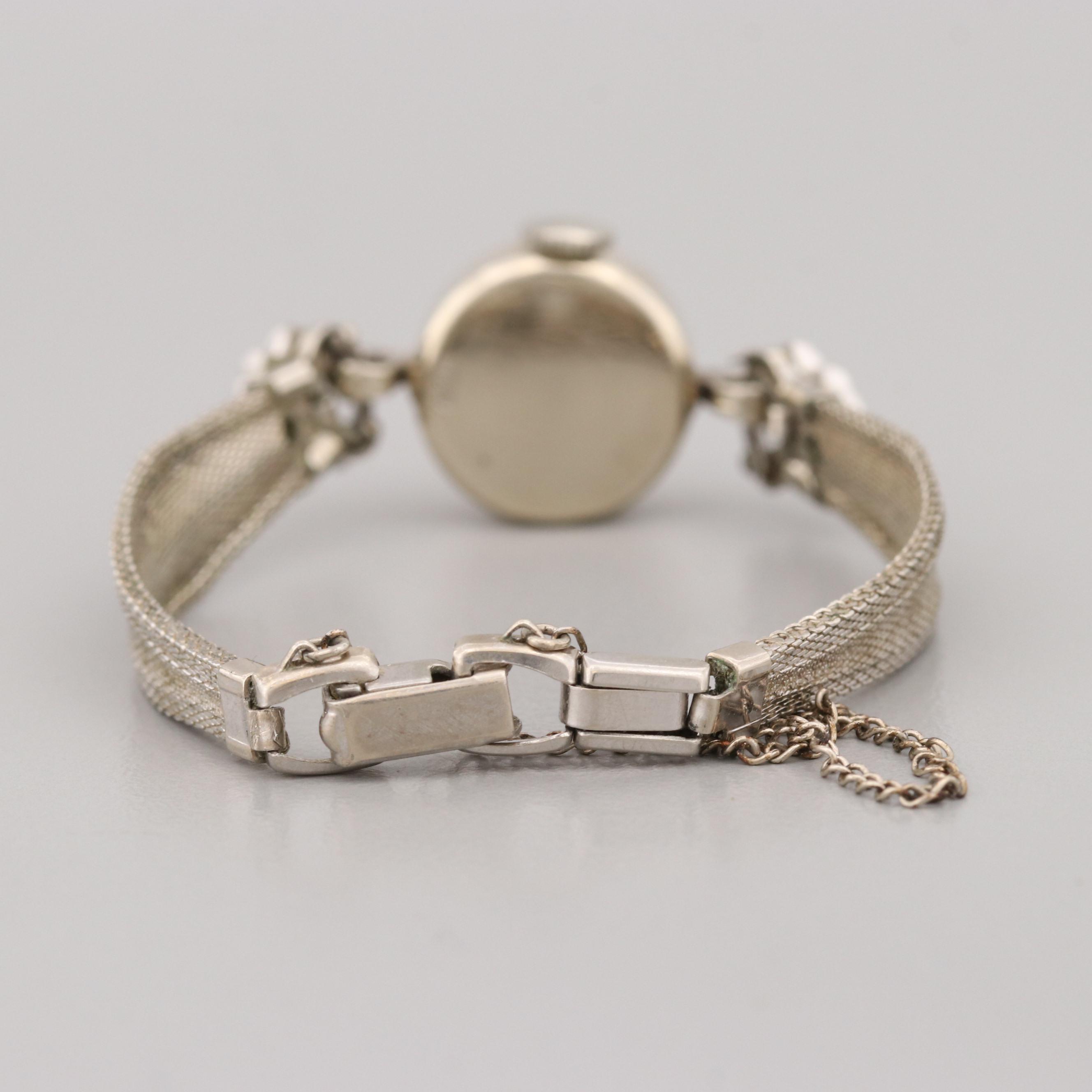 Vintage Rolex 14K White Gold Stem Wind Watch With Diamond Bracelet