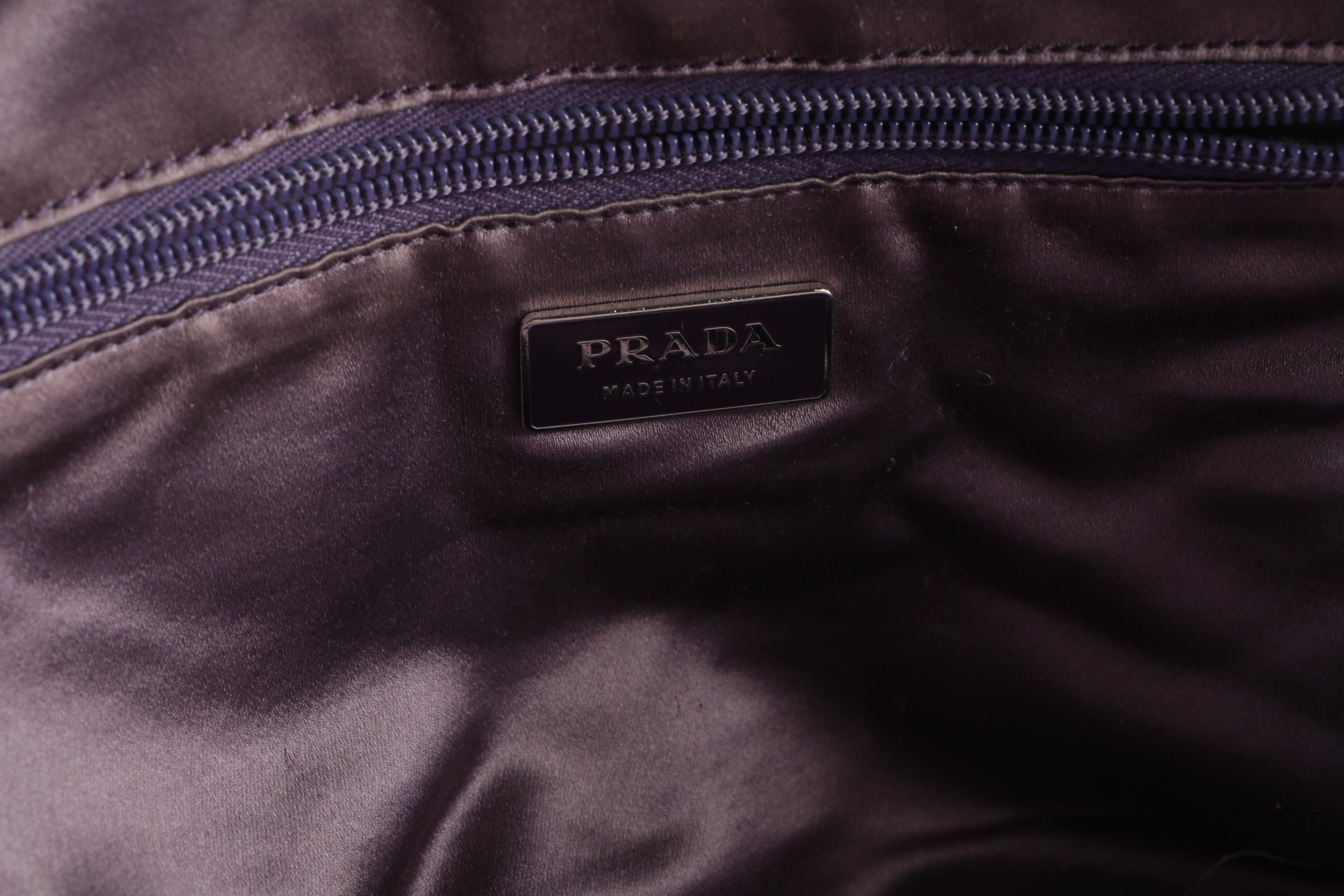 Prada Tan Canvas and Lavender Leather Duffel Handbag