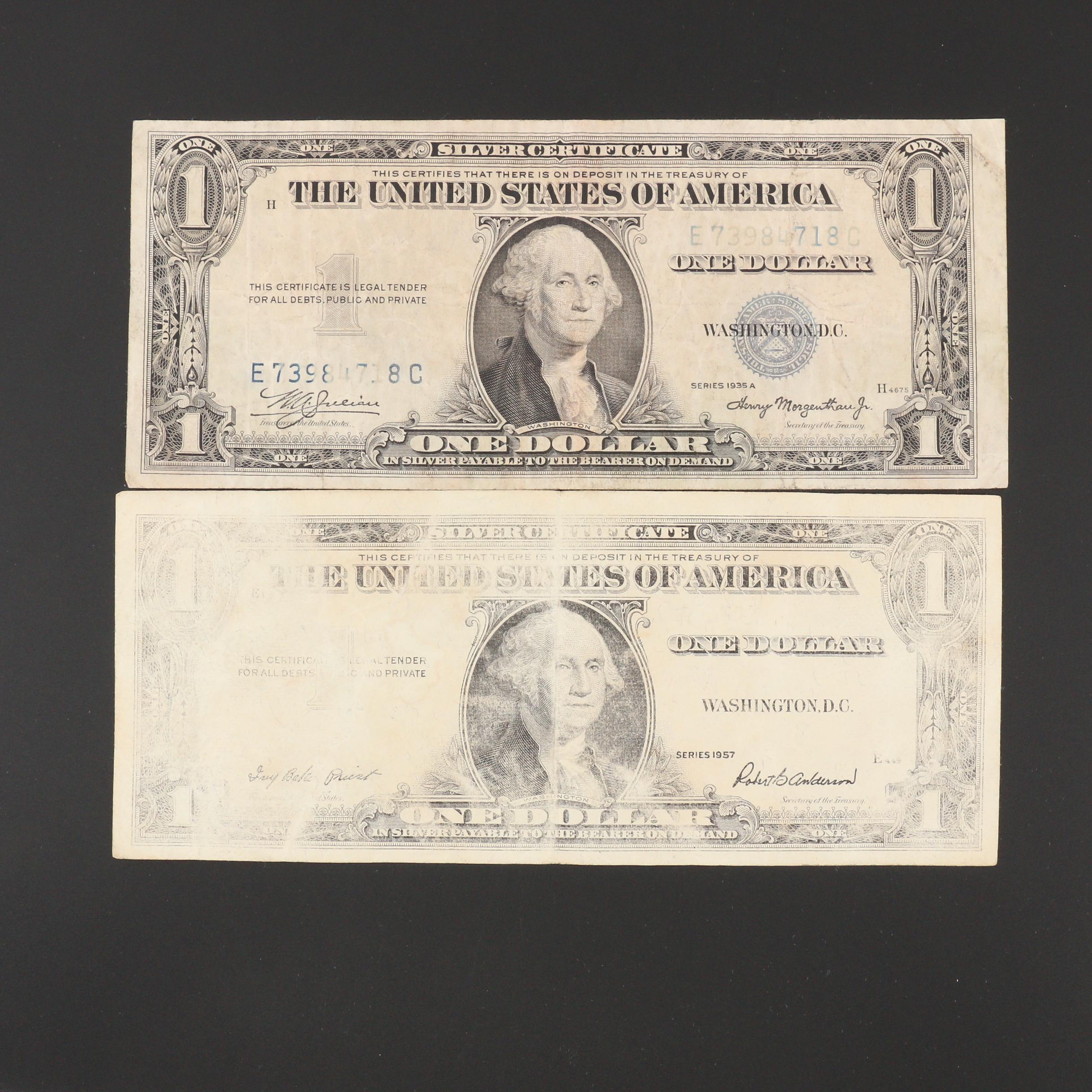 Group of Seven Error $1 Federal Reserve Notes and Silver Certificates