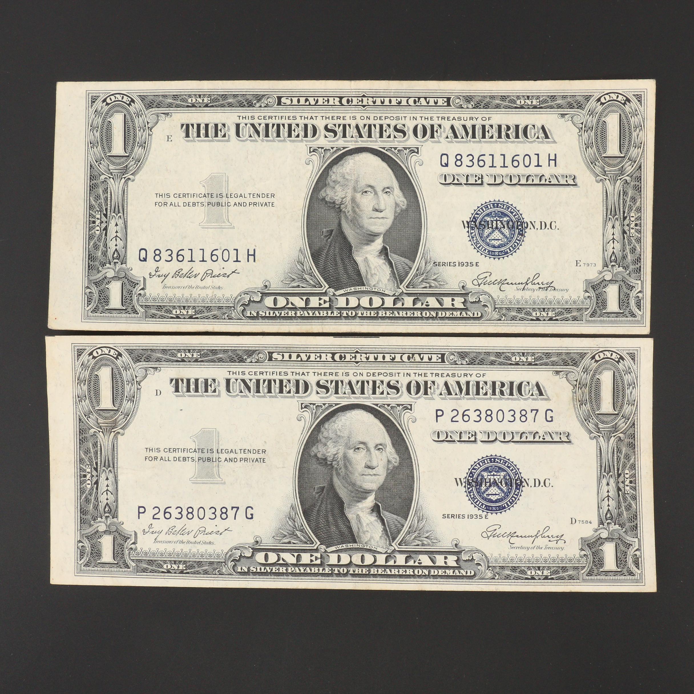Group of Seven Error $1 Federal Reserve Notes and Silver Certificates