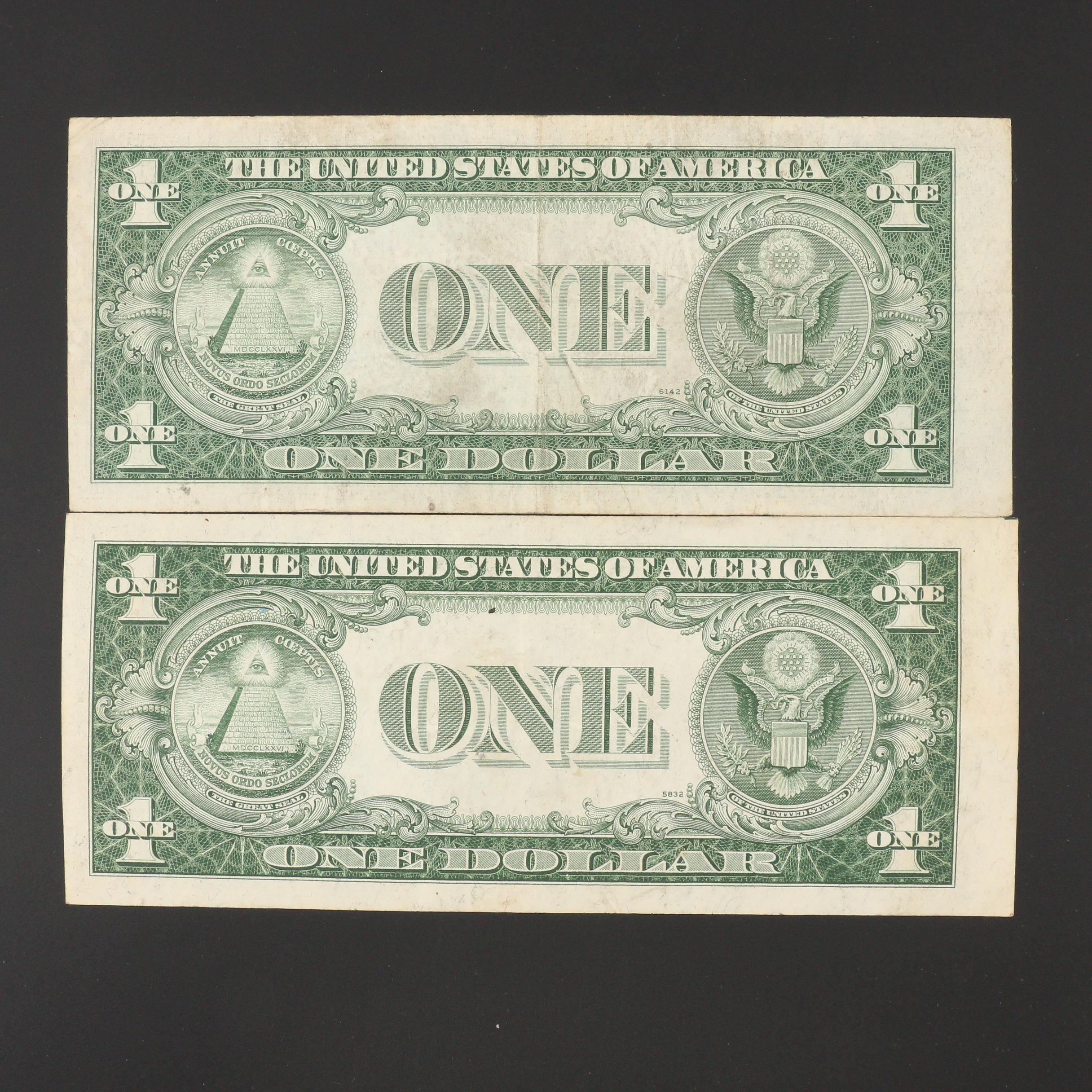 Group of Seven Error $1 Federal Reserve Notes and Silver Certificates