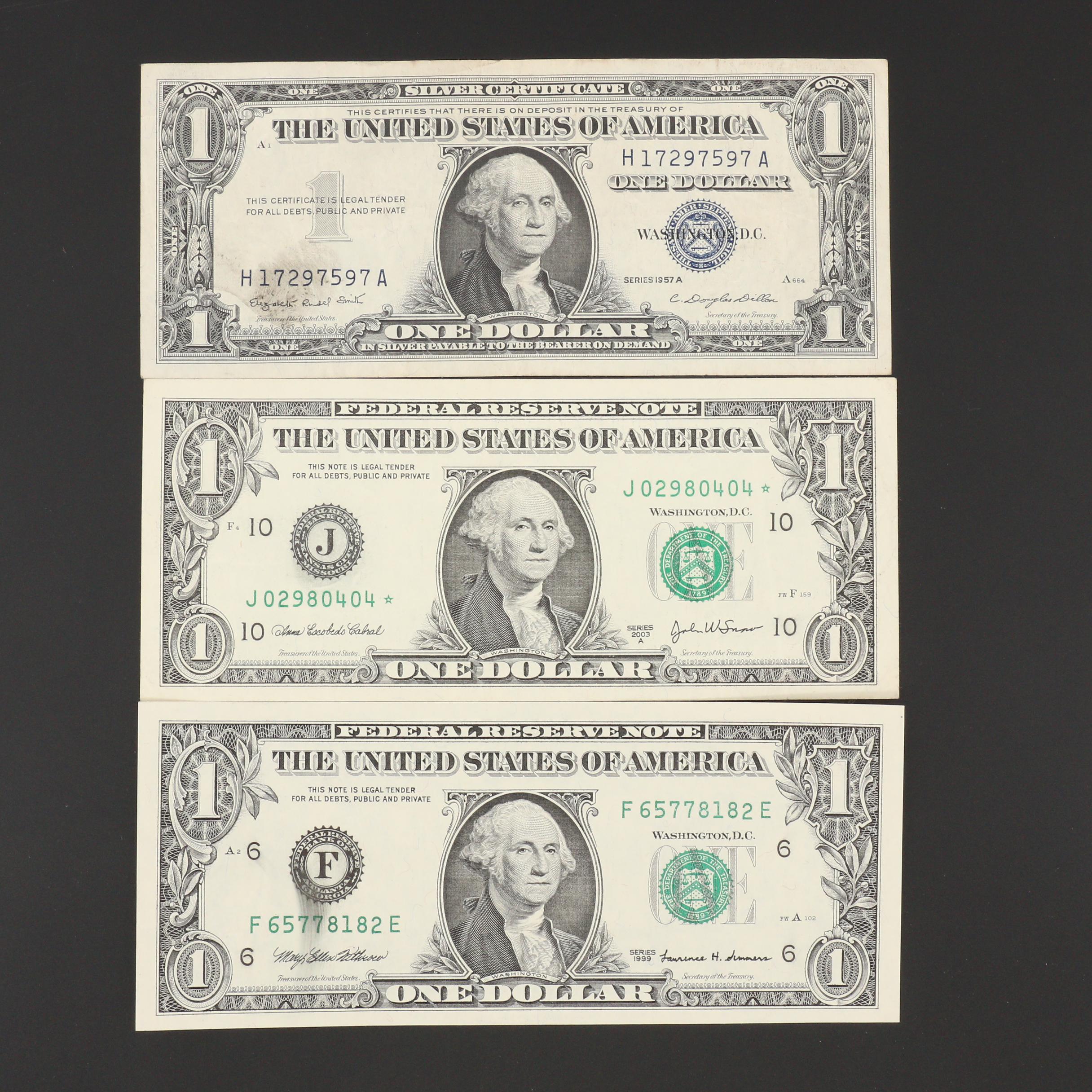 Group of Seven Error $1 Federal Reserve Notes and Silver Certificates