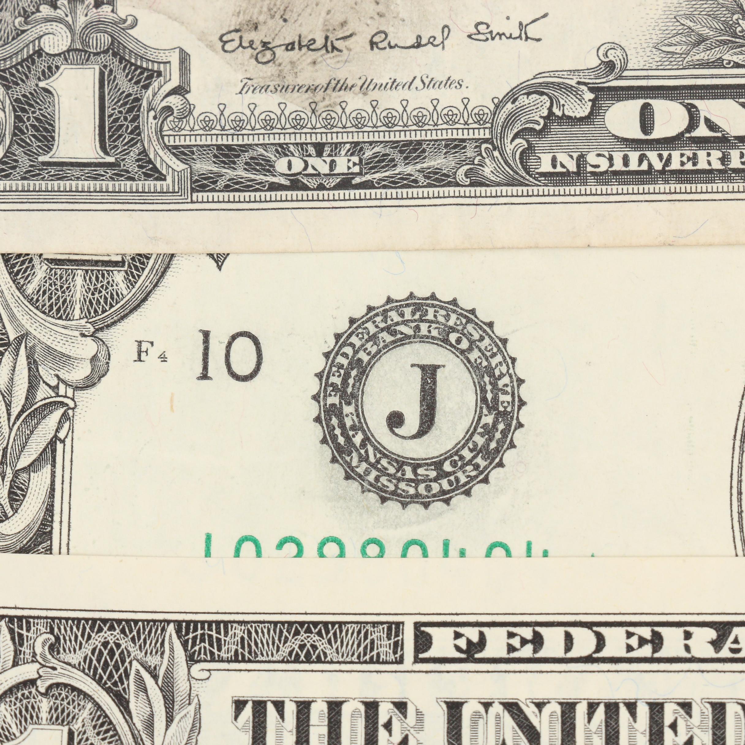 Group of Seven Error $1 Federal Reserve Notes and Silver Certificates