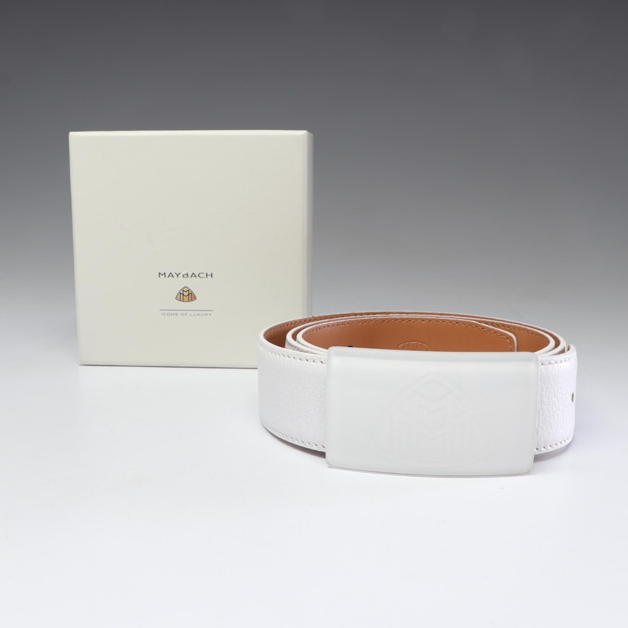 Maybach White Leather Belt, Italy