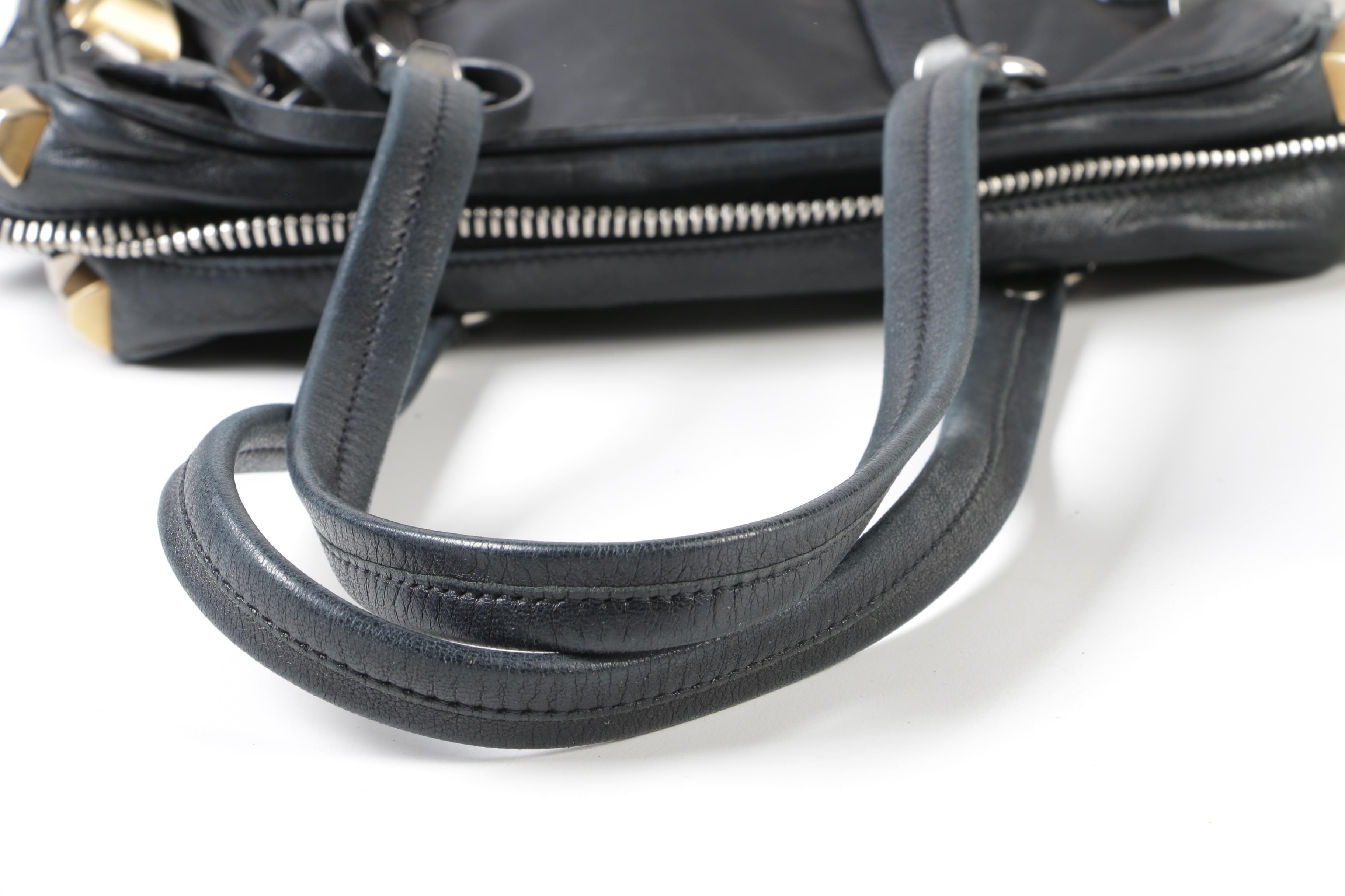 Prada Black Nylon and Leather Pyramid Studded Shoulder Bag with Tassels