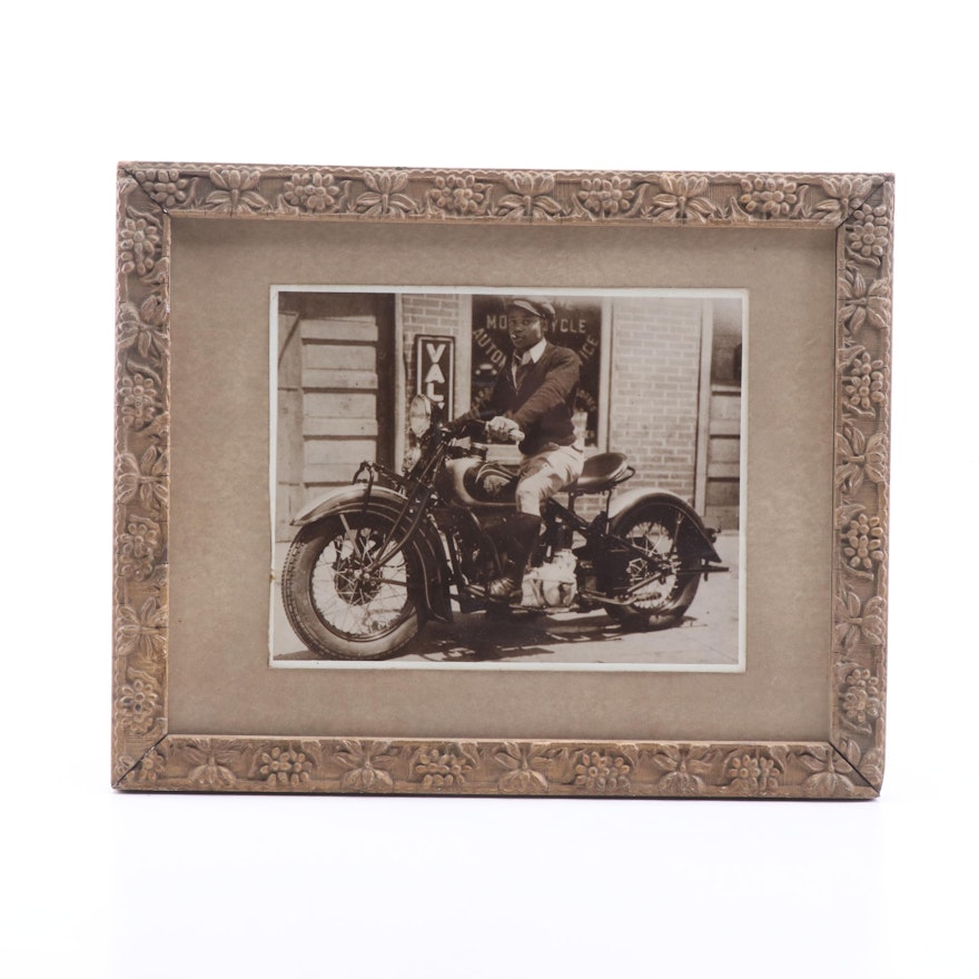 Man on Indian Motorcycle Photograph, Early 20th Century