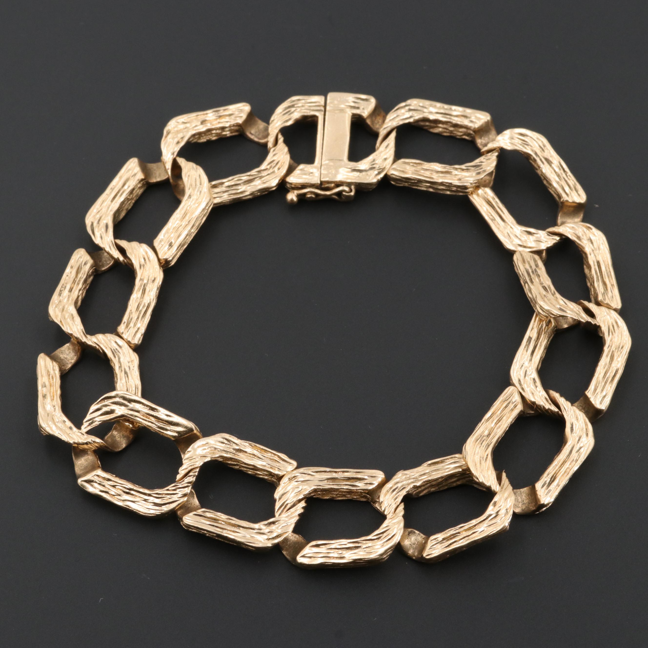 14K Yellow Gold Textured Curb Bracelet