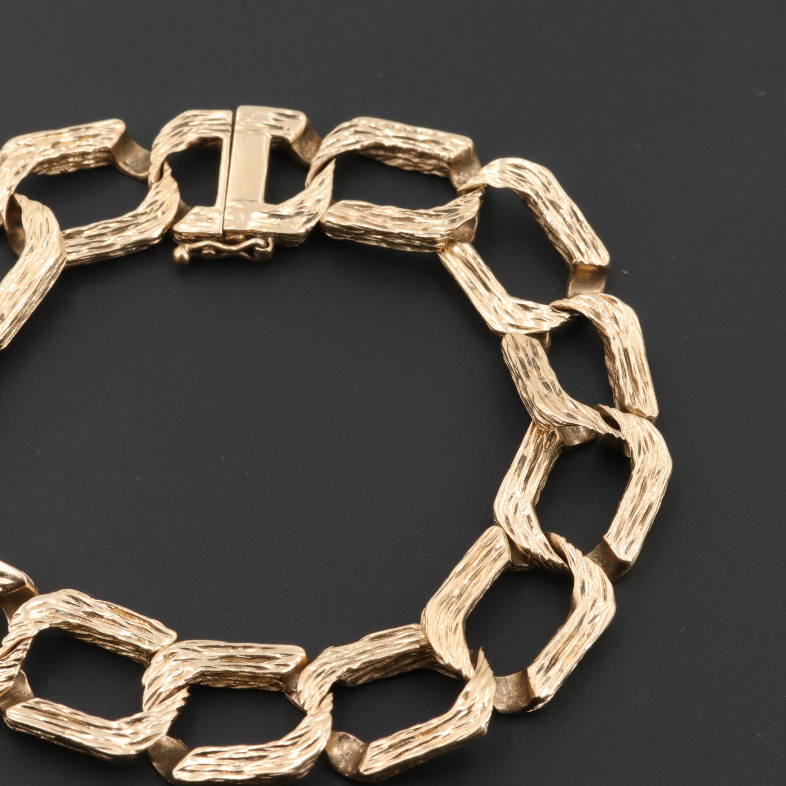 14K Yellow Gold Textured Curb Bracelet