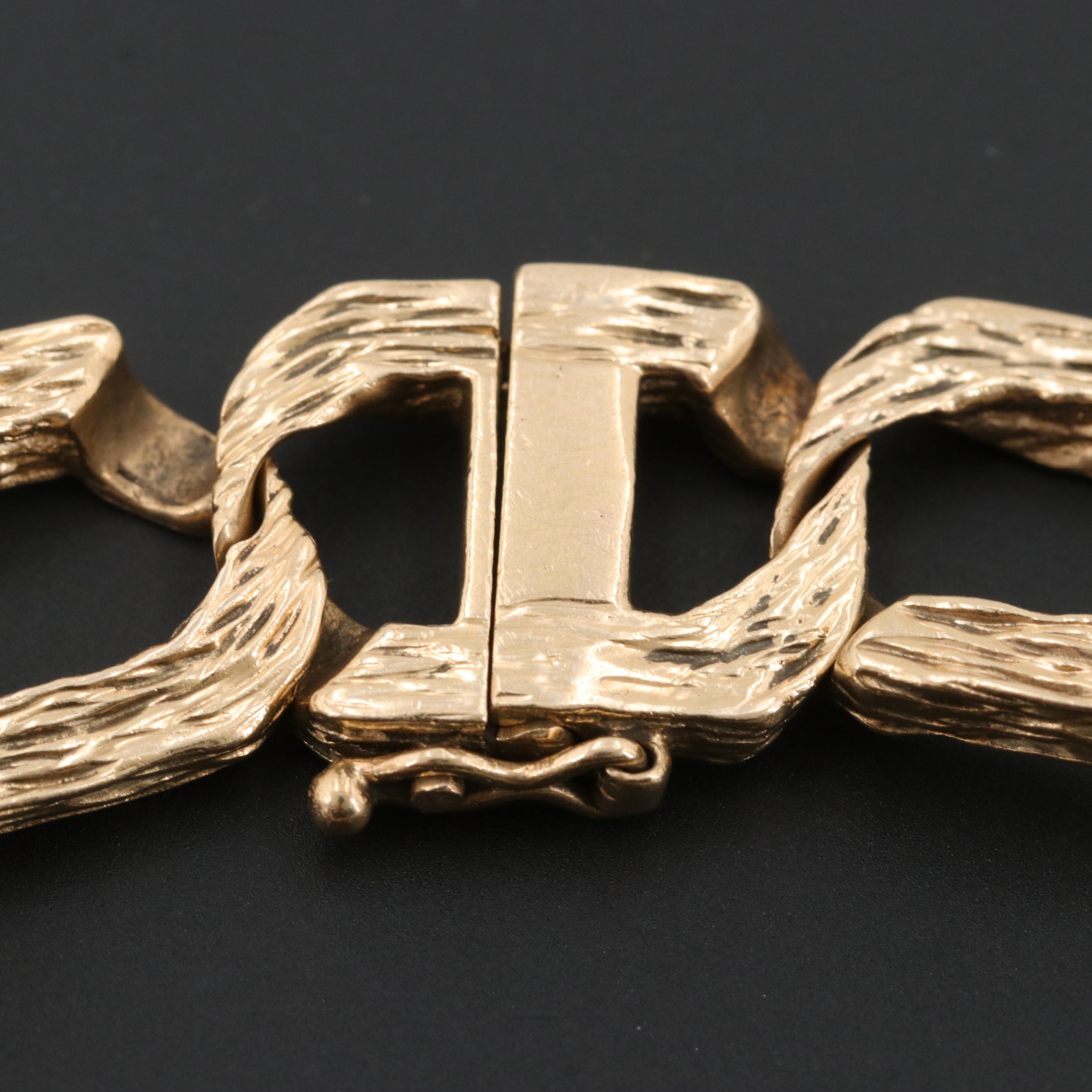 14K Yellow Gold Textured Curb Bracelet