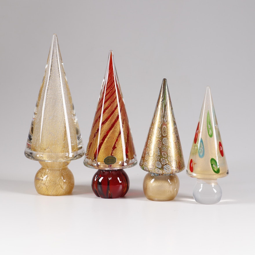 Murano Art Glass Christmas Trees, Mid Century