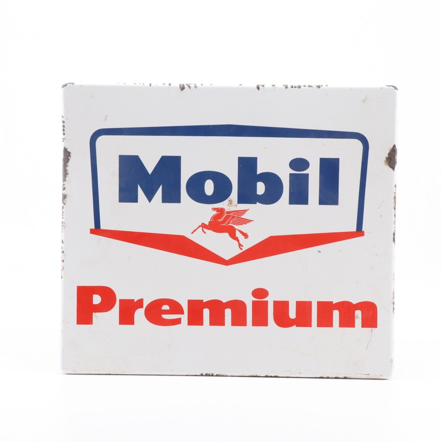 Mobile Premium Porcelain Gas Station Sign, Mid 20th Century