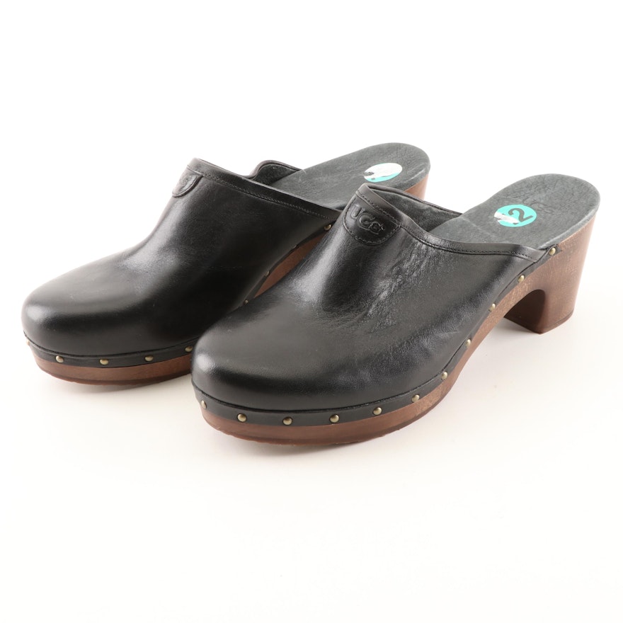 UGG Black Leather Clogs