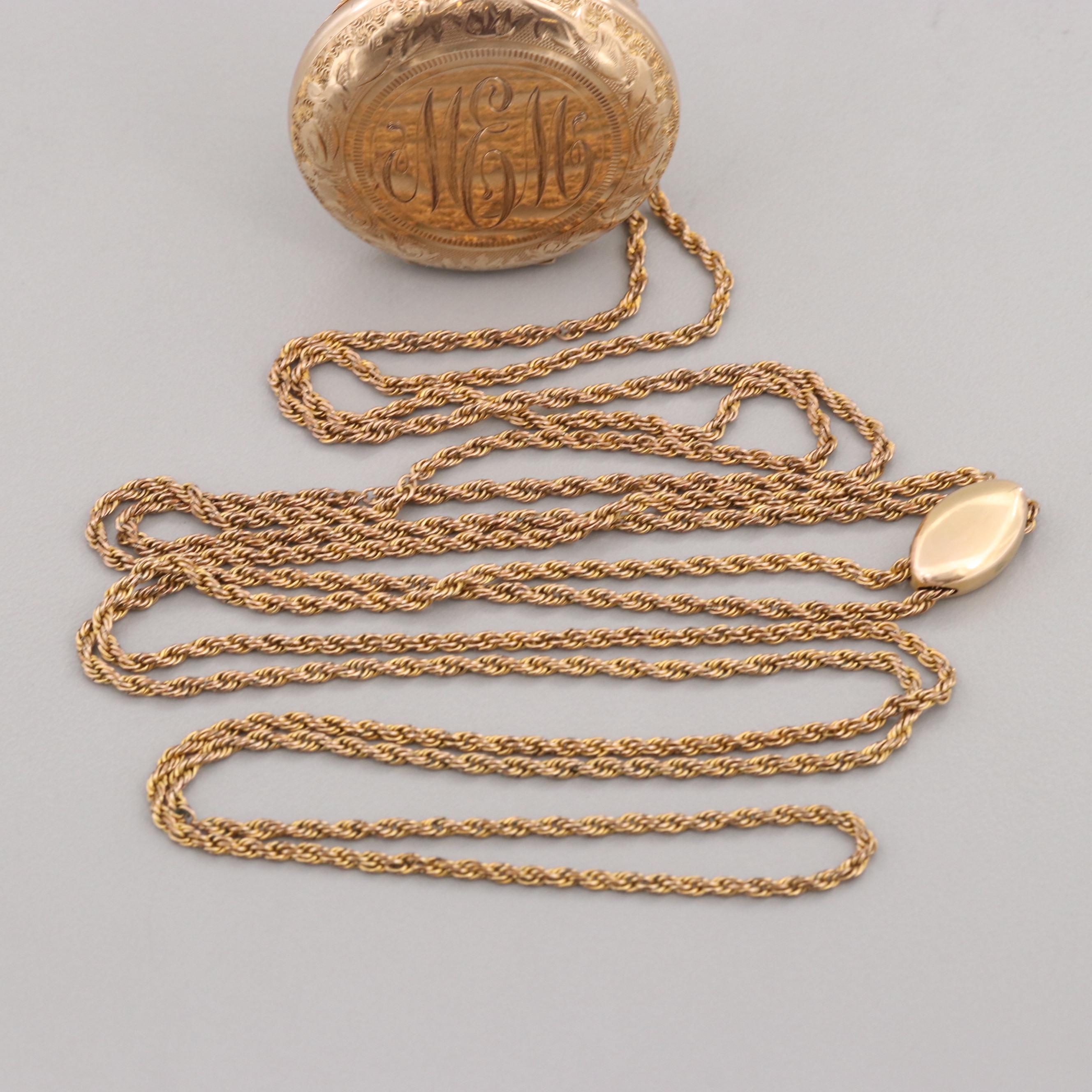 Antique Waltham Gold Filled Hunter Case Pocket Watch With Chain, 1908