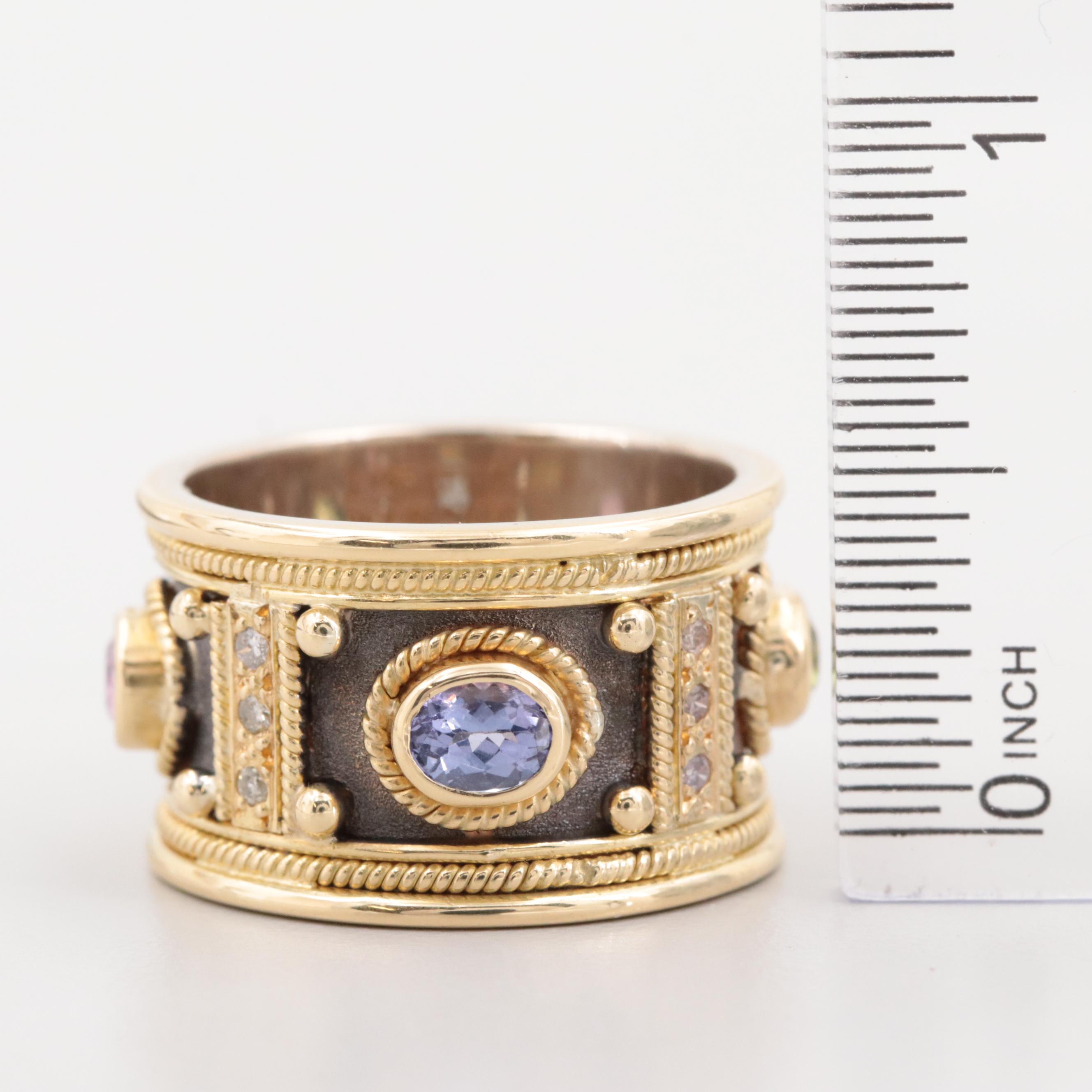 Tassos Samourakis "Dovris" Collection 18K Yellow Gold Diamond and Gemstone Ring