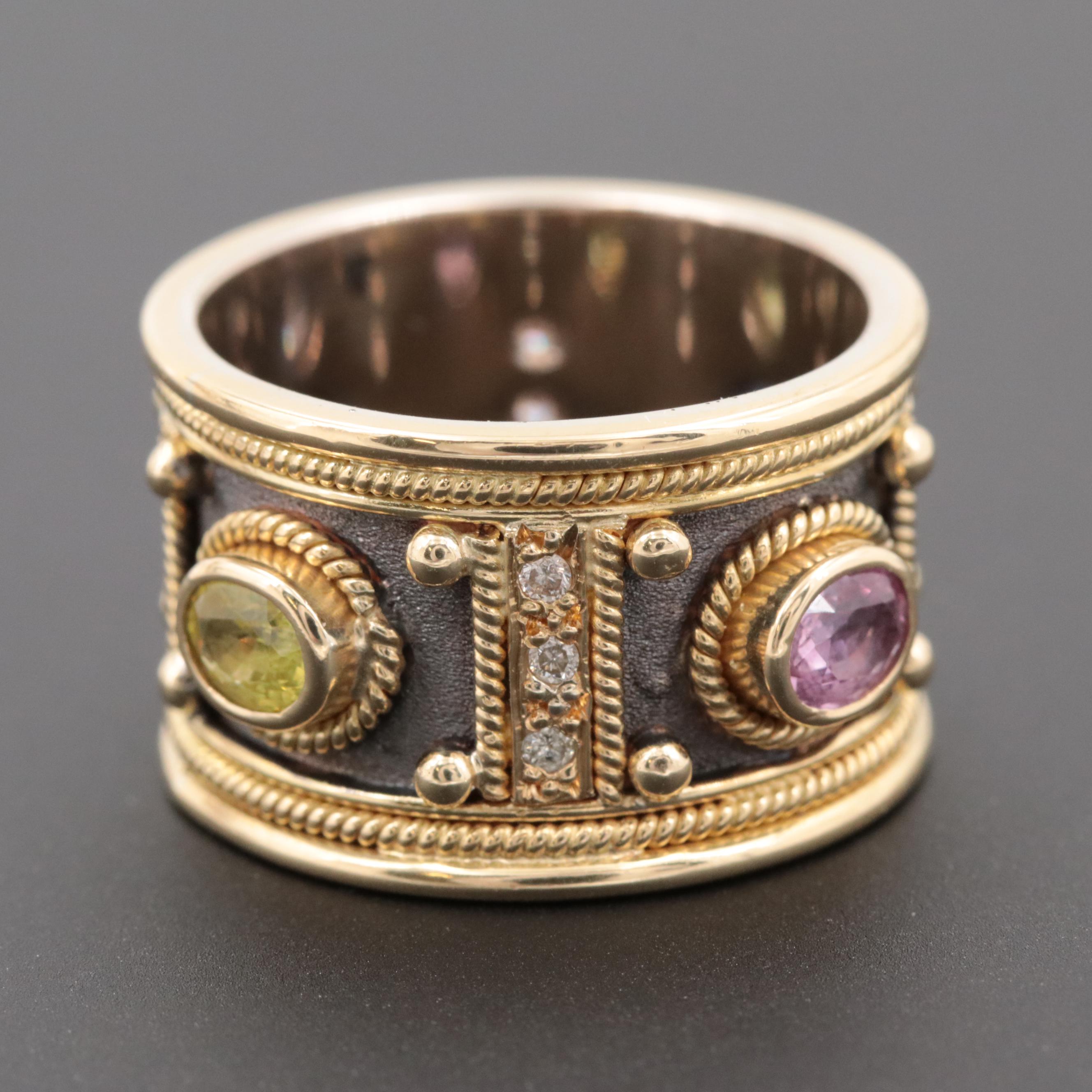 Tassos Samourakis "Dovris" Collection 18K Yellow Gold Diamond and Gemstone Ring