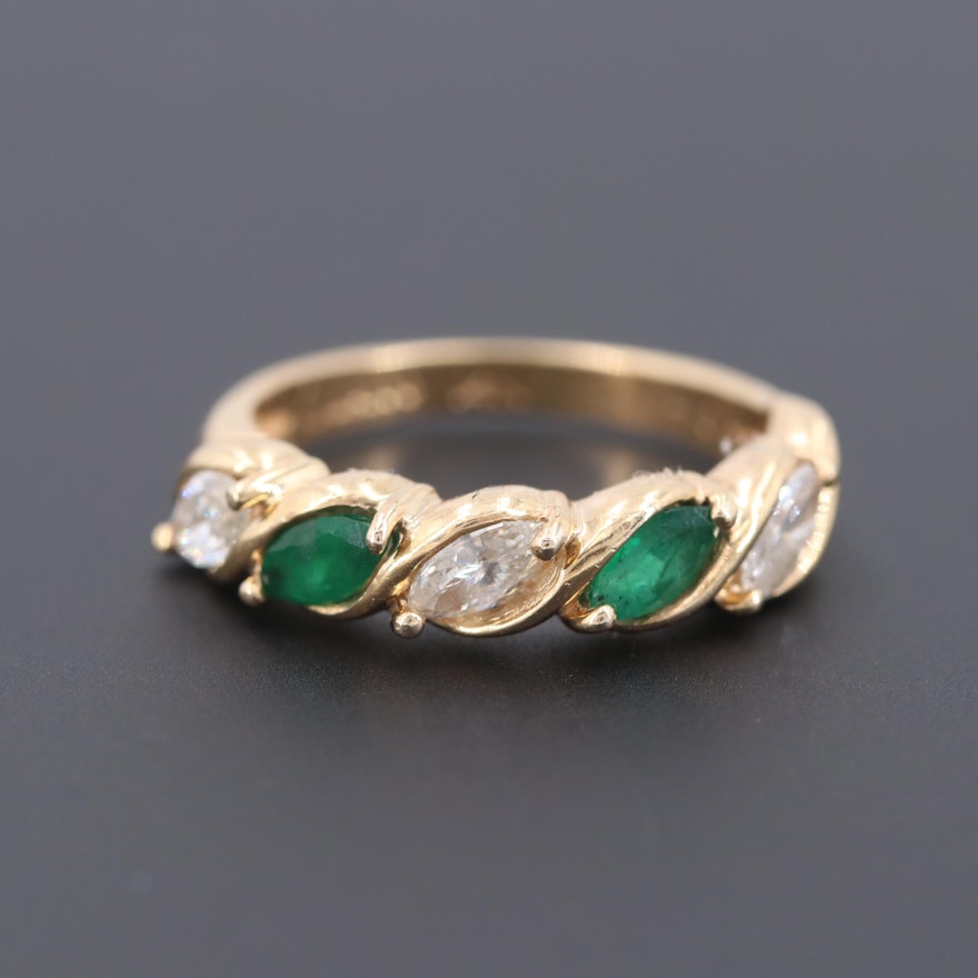 Vintage Maico Industries 14K Yellow Gold Diamond and Emerald Ring