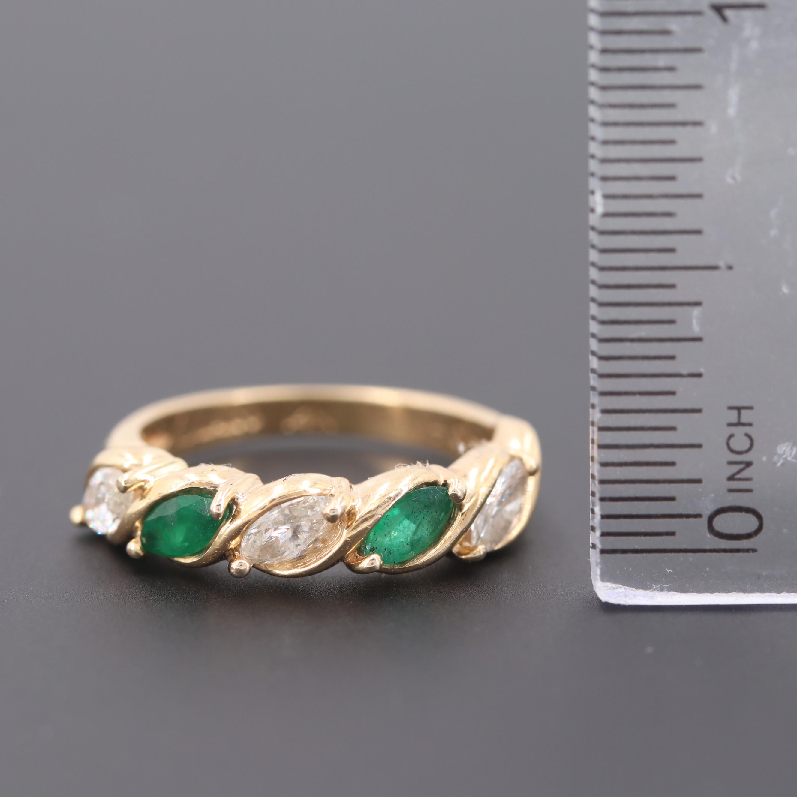 Vintage Maico Industries 14K Yellow Gold Diamond and Emerald Ring