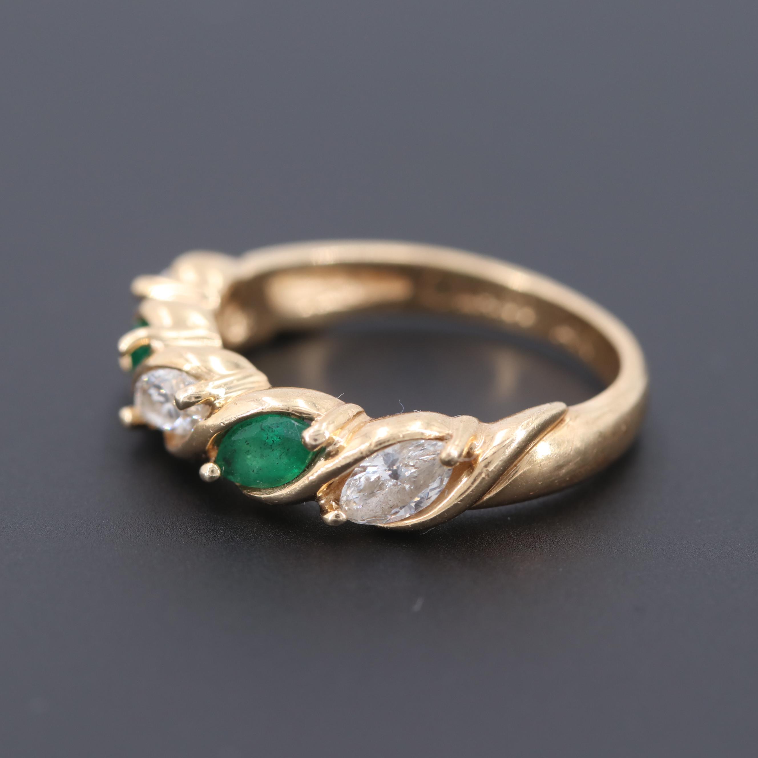 Vintage Maico Industries 14K Yellow Gold Diamond and Emerald Ring