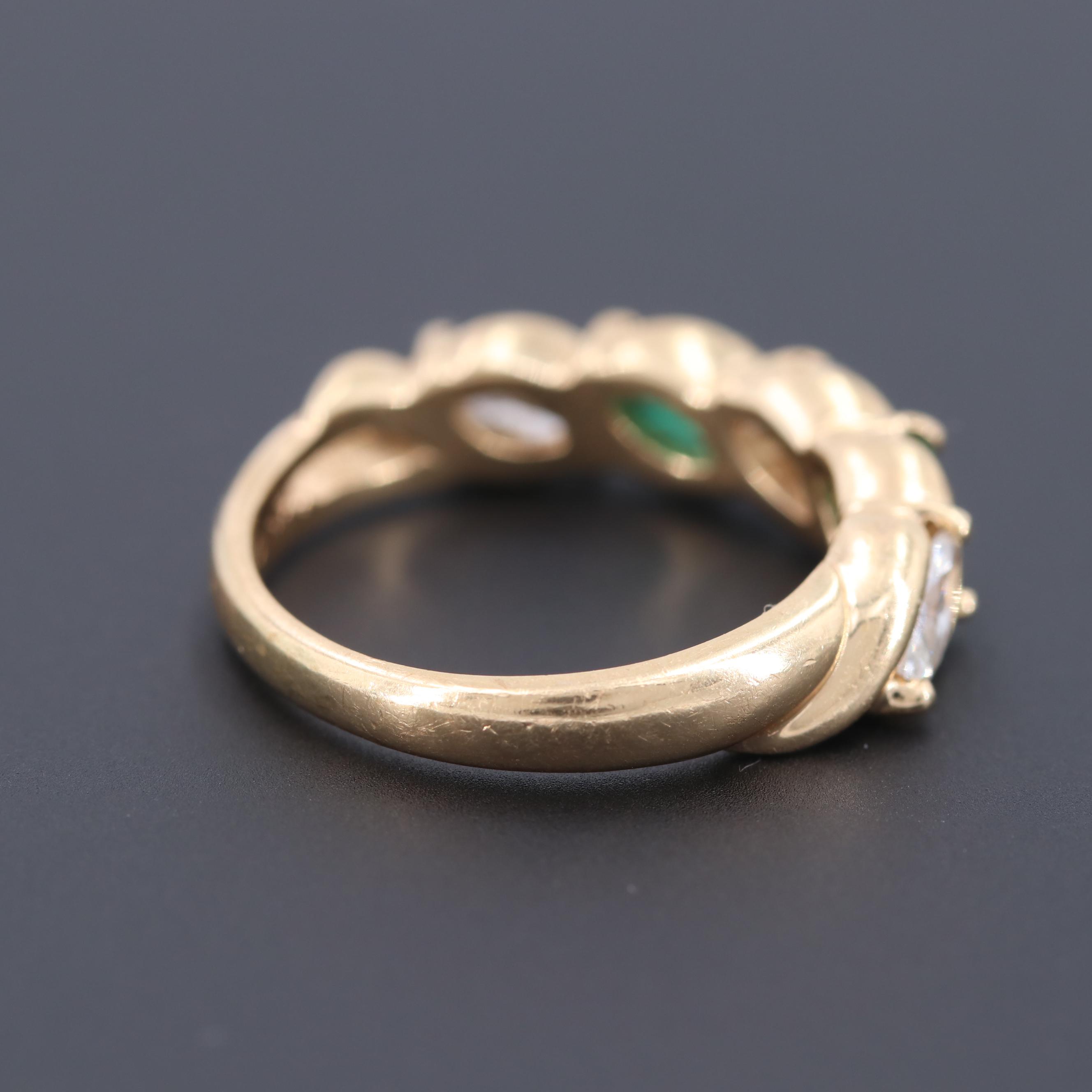 Vintage Maico Industries 14K Yellow Gold Diamond and Emerald Ring