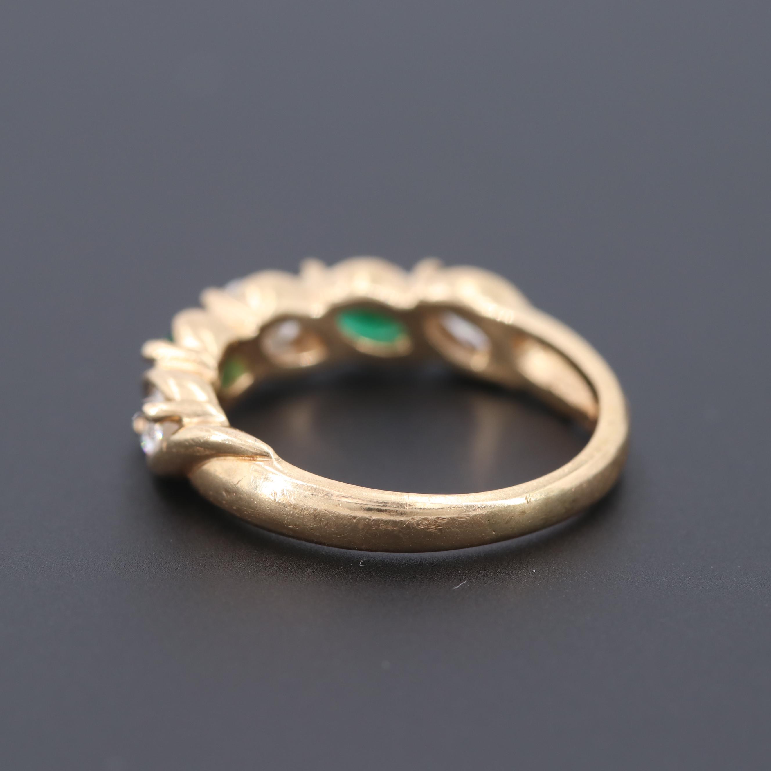 Vintage Maico Industries 14K Yellow Gold Diamond and Emerald Ring