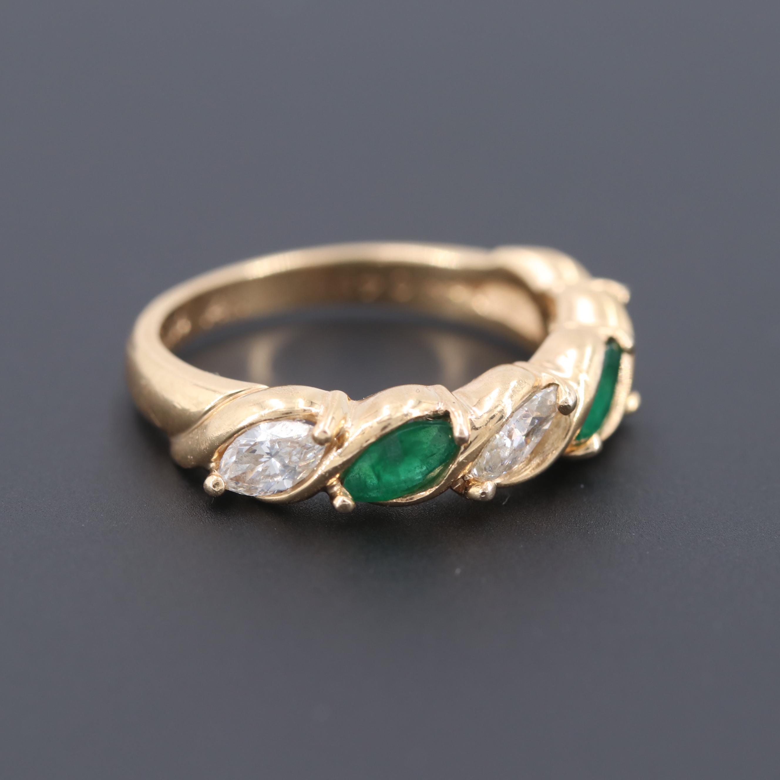 Vintage Maico Industries 14K Yellow Gold Diamond and Emerald Ring