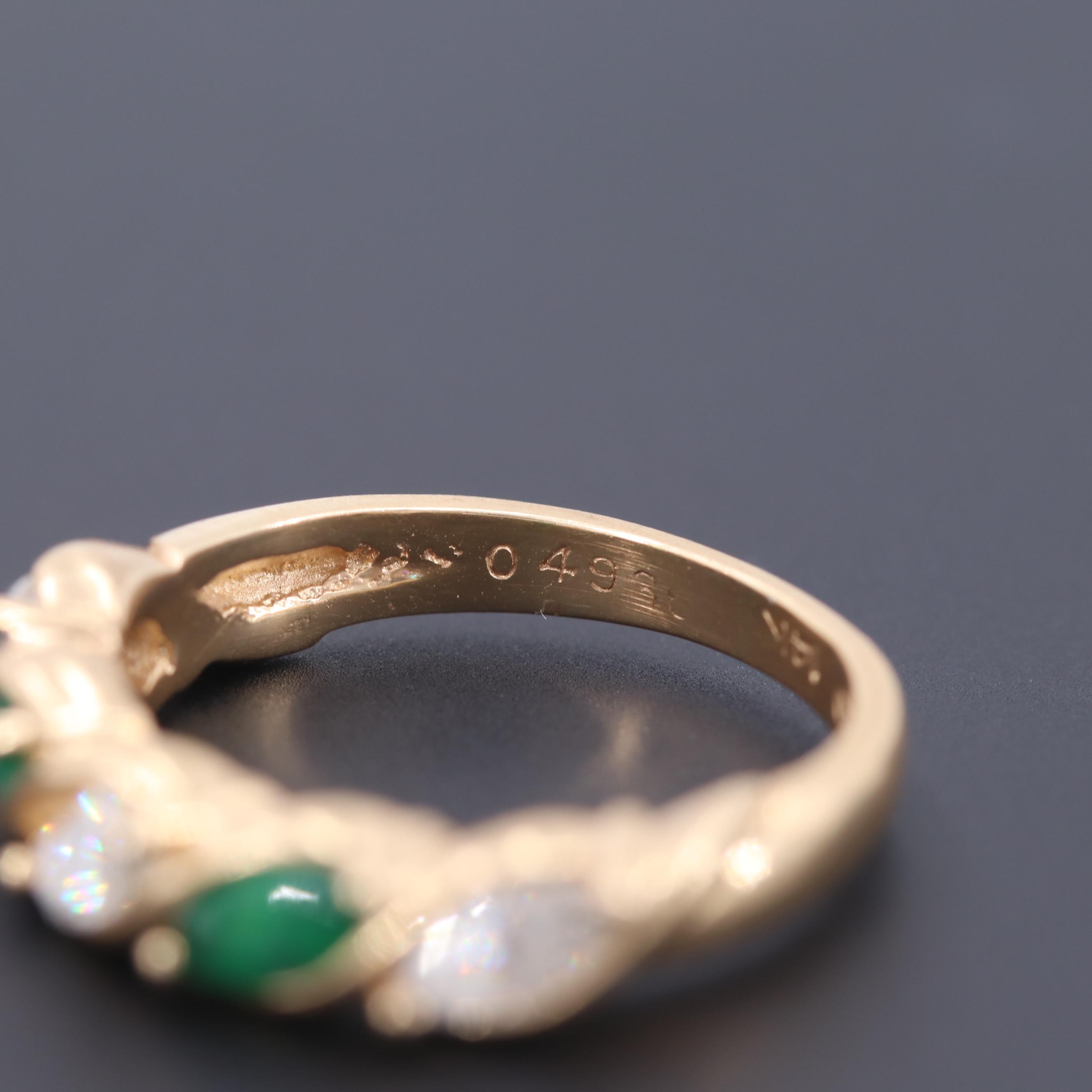 Vintage Maico Industries 14K Yellow Gold Diamond and Emerald Ring