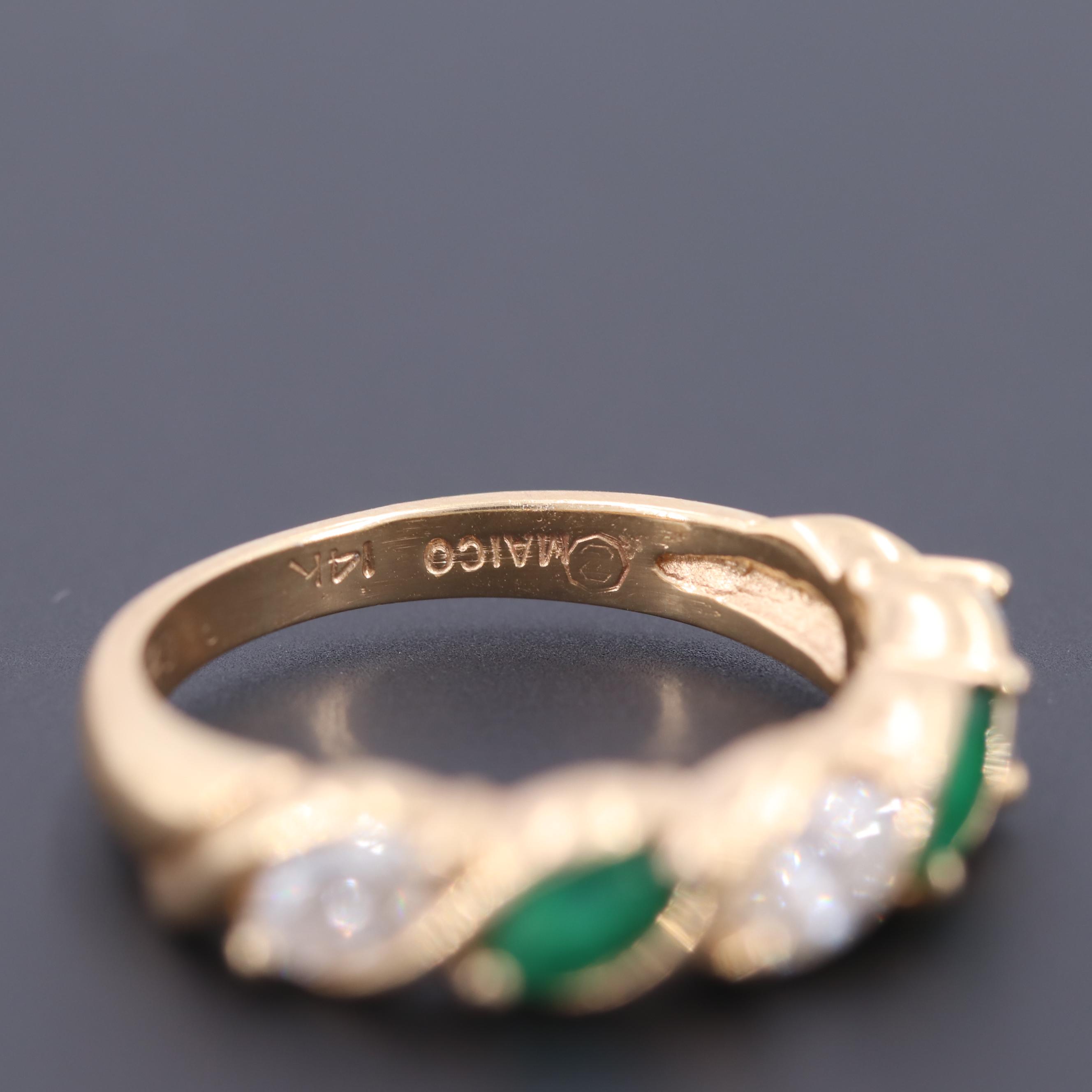 Vintage Maico Industries 14K Yellow Gold Diamond and Emerald Ring