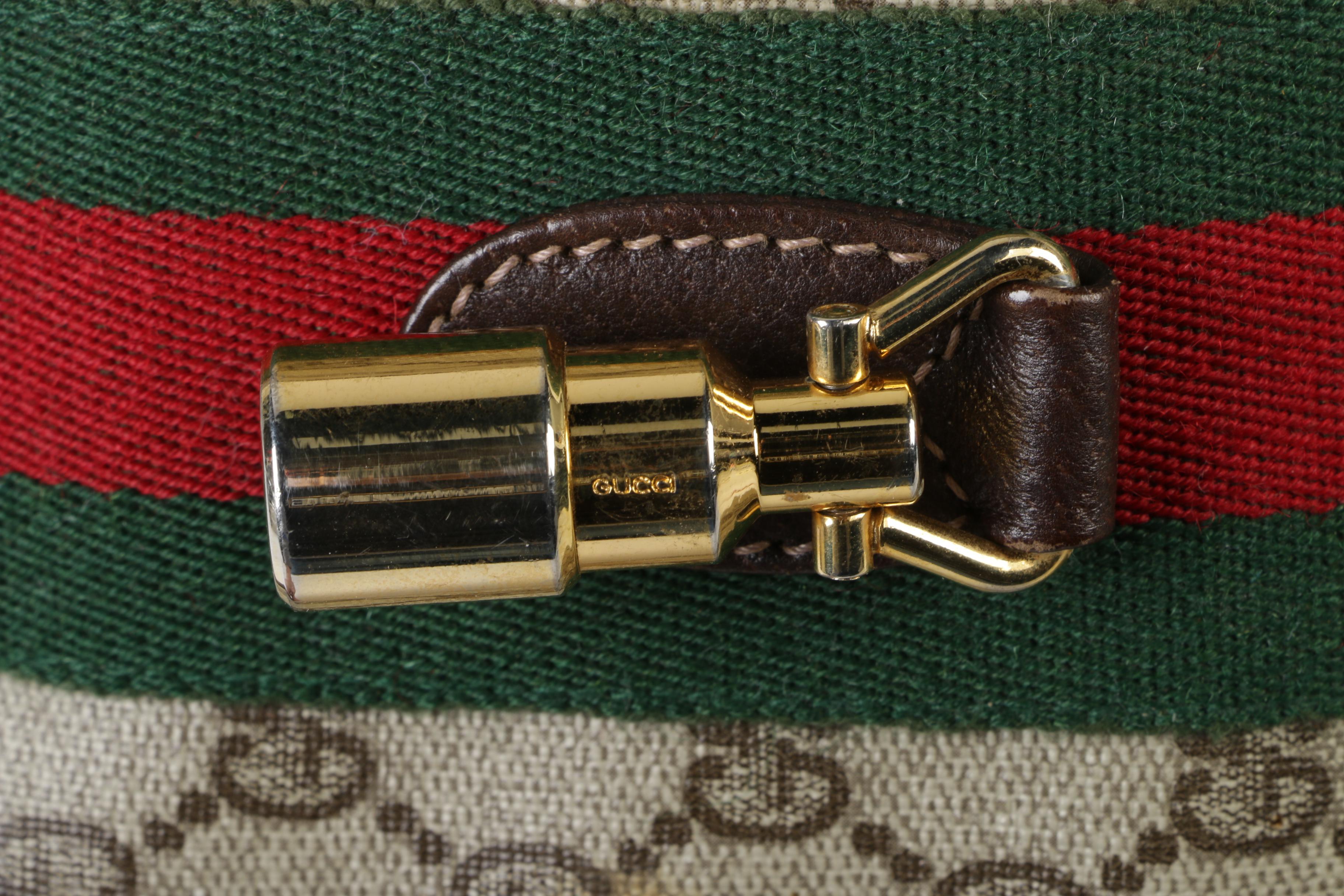 Gucci Supreme Canvas and Brown Leather Jackie Hobo Bag with Piston Lock