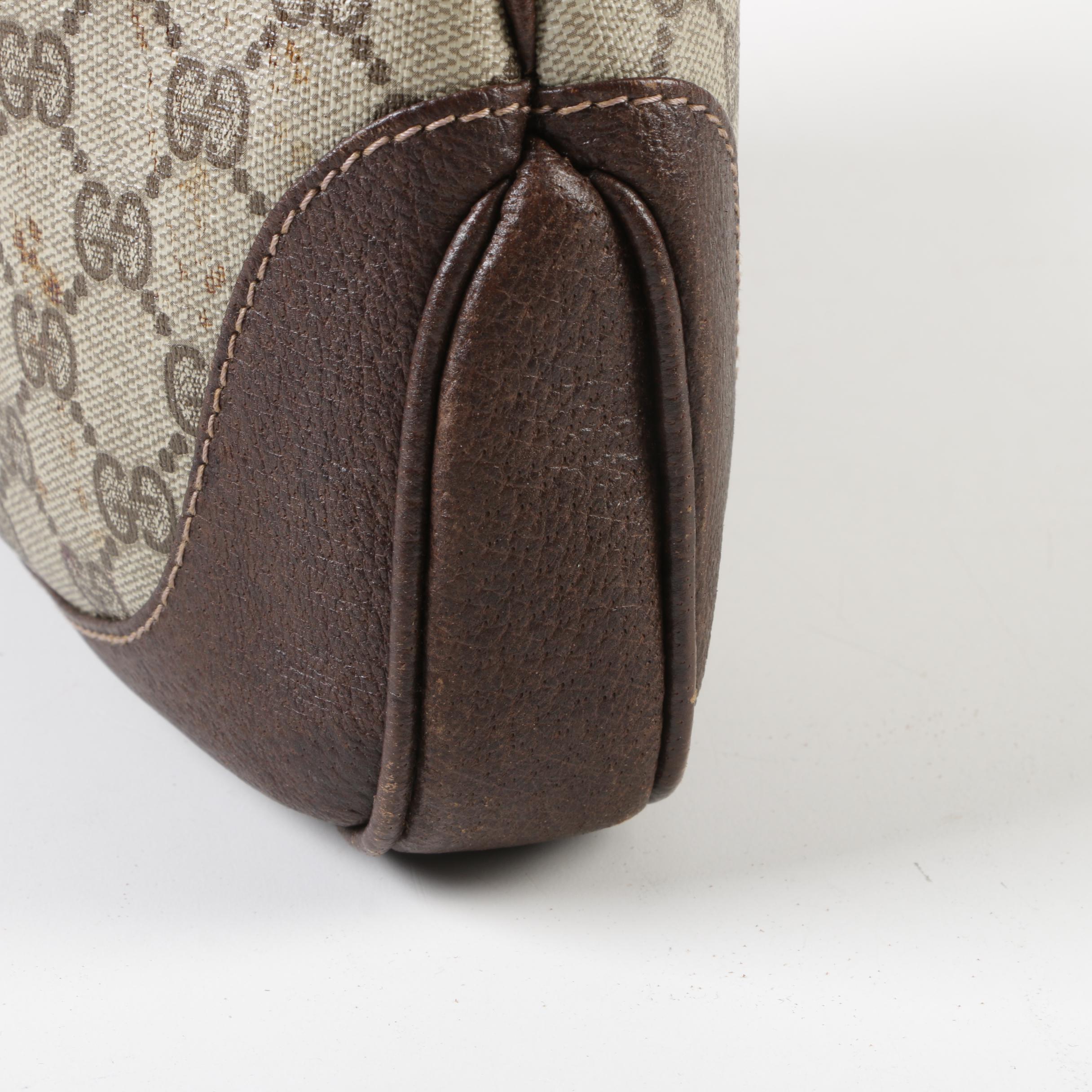 Gucci Supreme Canvas and Brown Leather Jackie Hobo Bag with Piston Lock